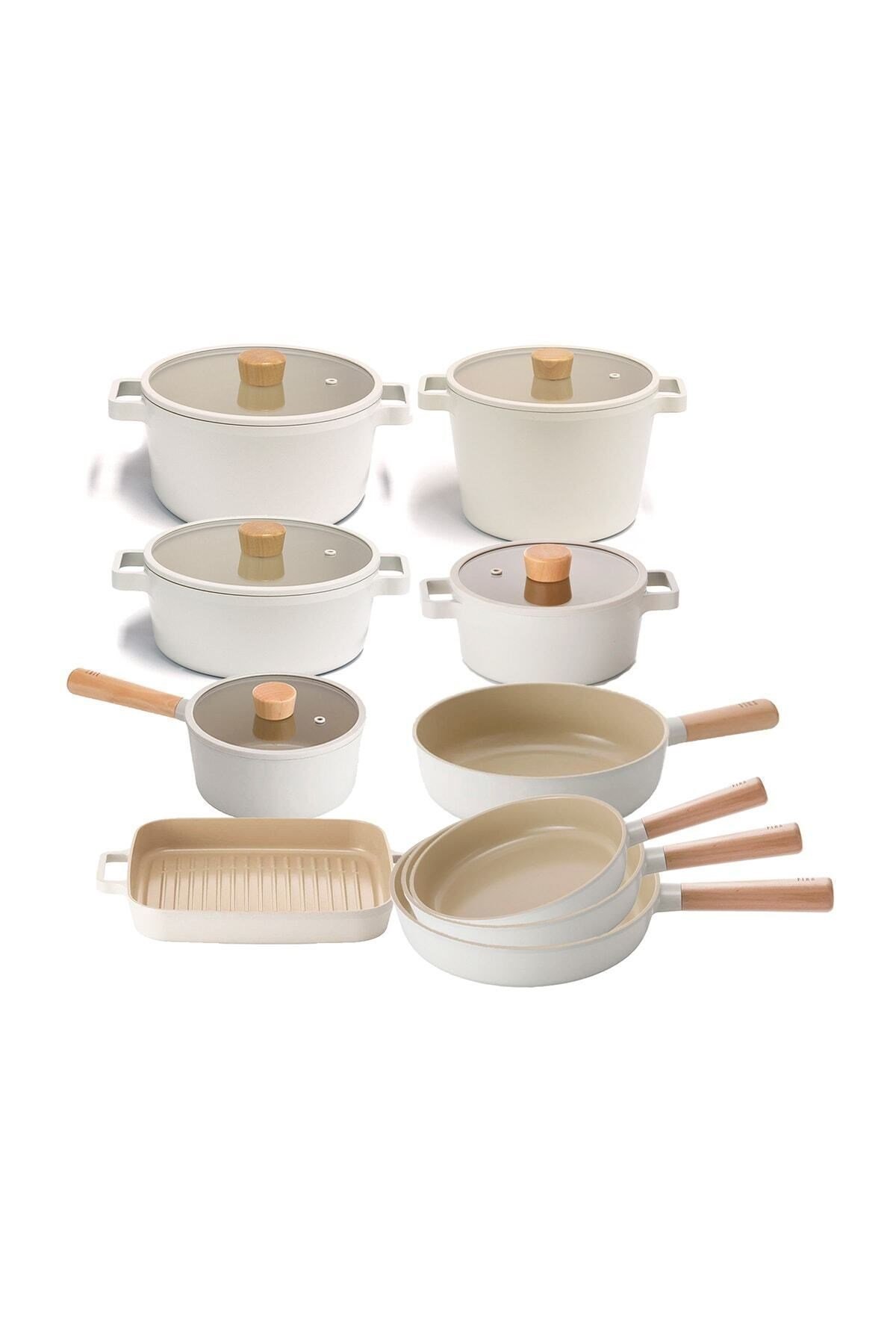 Fika Alüminyum Döküm Cam Kapaklı 15 Parça Tencere & Tava Seti 18d18s22d24k26d24t26t26w28t28g