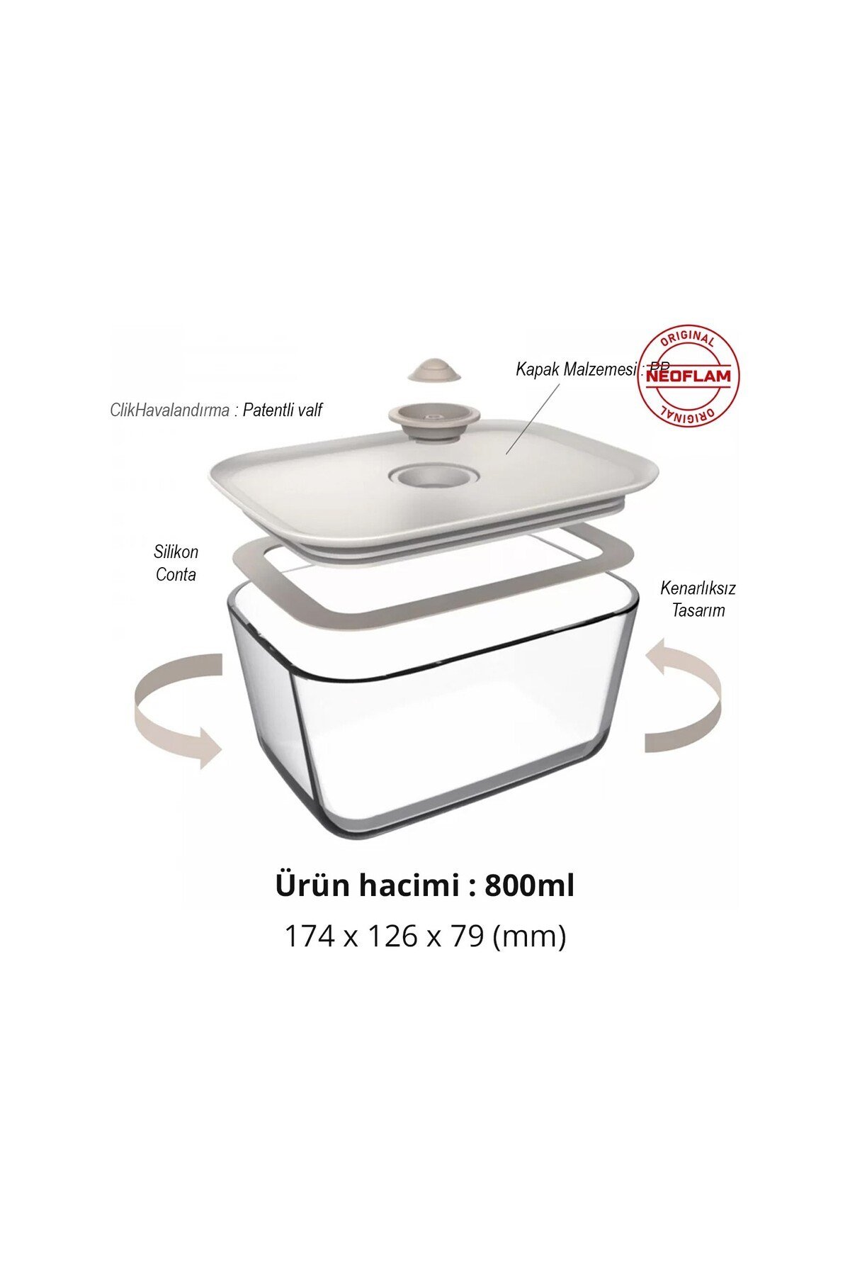 Fika Clik Dikdörtgen Saklama Kabı Bej 800 ml 3 Parça Set