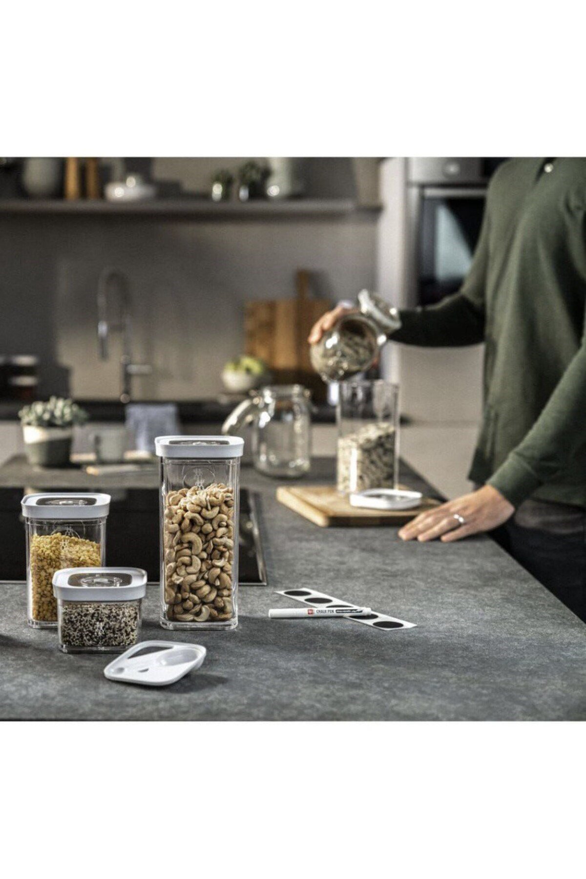 Fresh & Save Cube Borosilikat Plastik Vakumlu Gıda Saklama Kabı Seti, S / 6-Parça Şeffaf-Beyaz