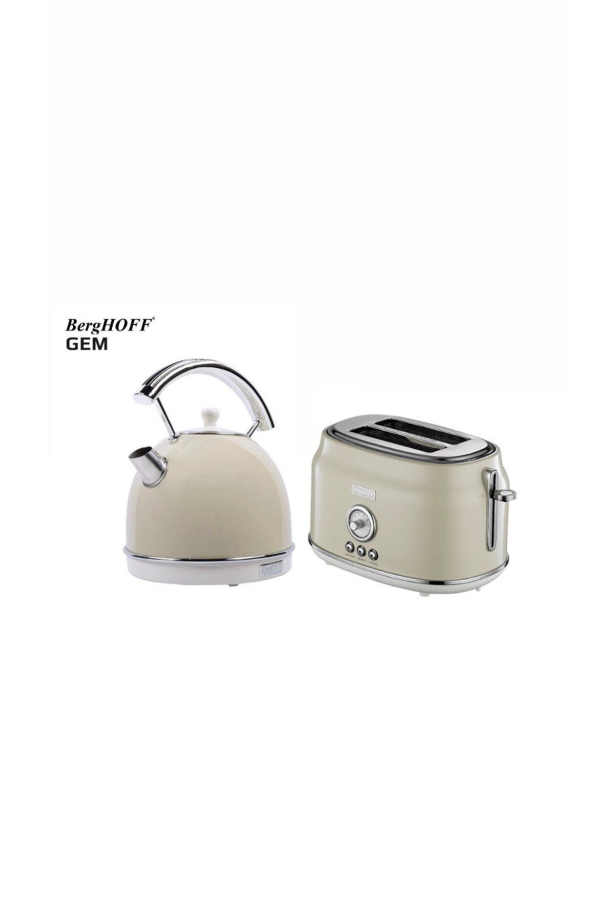 GEM RETRO Yuvarlak Su Isıtıcısı Kettle ve RETRO Krem Rengi 2 Dilim Ekmek Kızartma Makinesi Seti