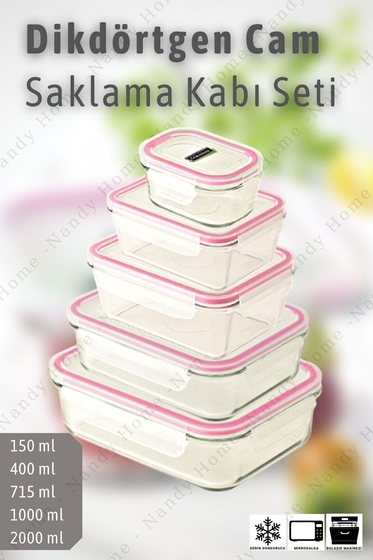 Glasslock Dikdörtgen Cam Saklama Kabı Set 5'li