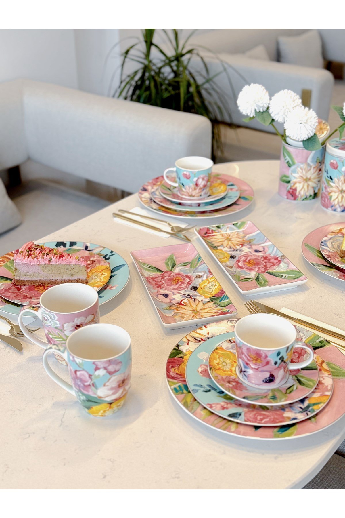 Luckyart Peony Desenli 6 lı Bone China Porselen Çay Fincanı seti 220 ml LYBA037