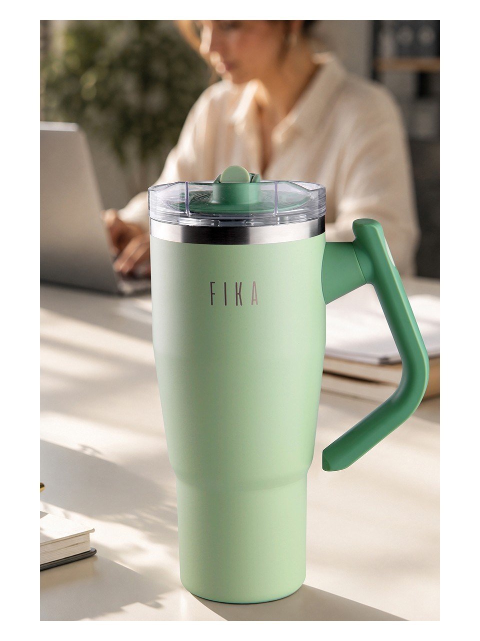 Neoflam Fika Lumi Patentli Döner Kulplu Sızdırmaz Çift Ağızlıklı Çelik Termos 950 ML - Mint Yeşili
