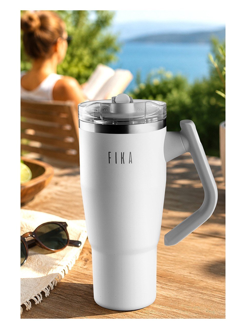 Neoflam Fika Lumi Patentli Döner Kulplu Sızdırmaz Çift Ağızlıklı Çelik Termos 950 ML - Bej