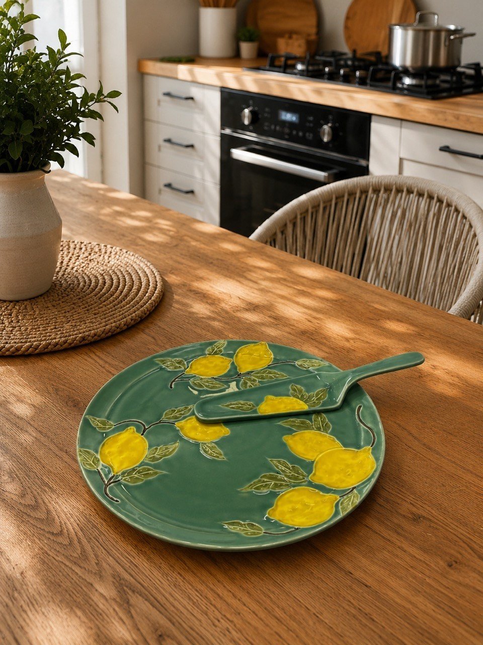 Twinkle Amalfi Garden Limon Desenli Düz Ayaksız Pasta Tabağı Yeşil 27 cm