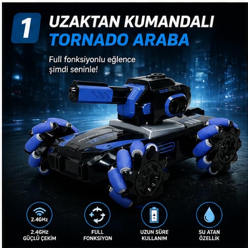  Uzaktan Kumandalı Full Fonksiyon 2.4g Su Atan Şarjlı Tornado Araba