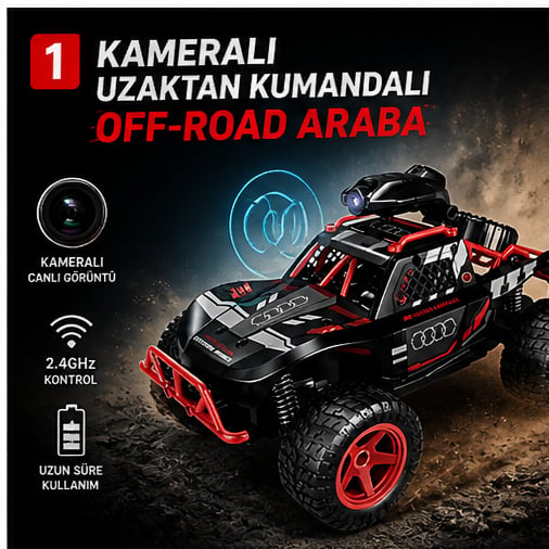 Kameralı Uzaktan Kumandalı Full Fonksiyon Şarjlı 2.4g Kameralı Off Road Araba