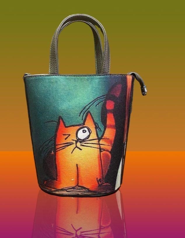 KEDİ FİGÜRLÜ TASARIM KOVA ÇANTA 