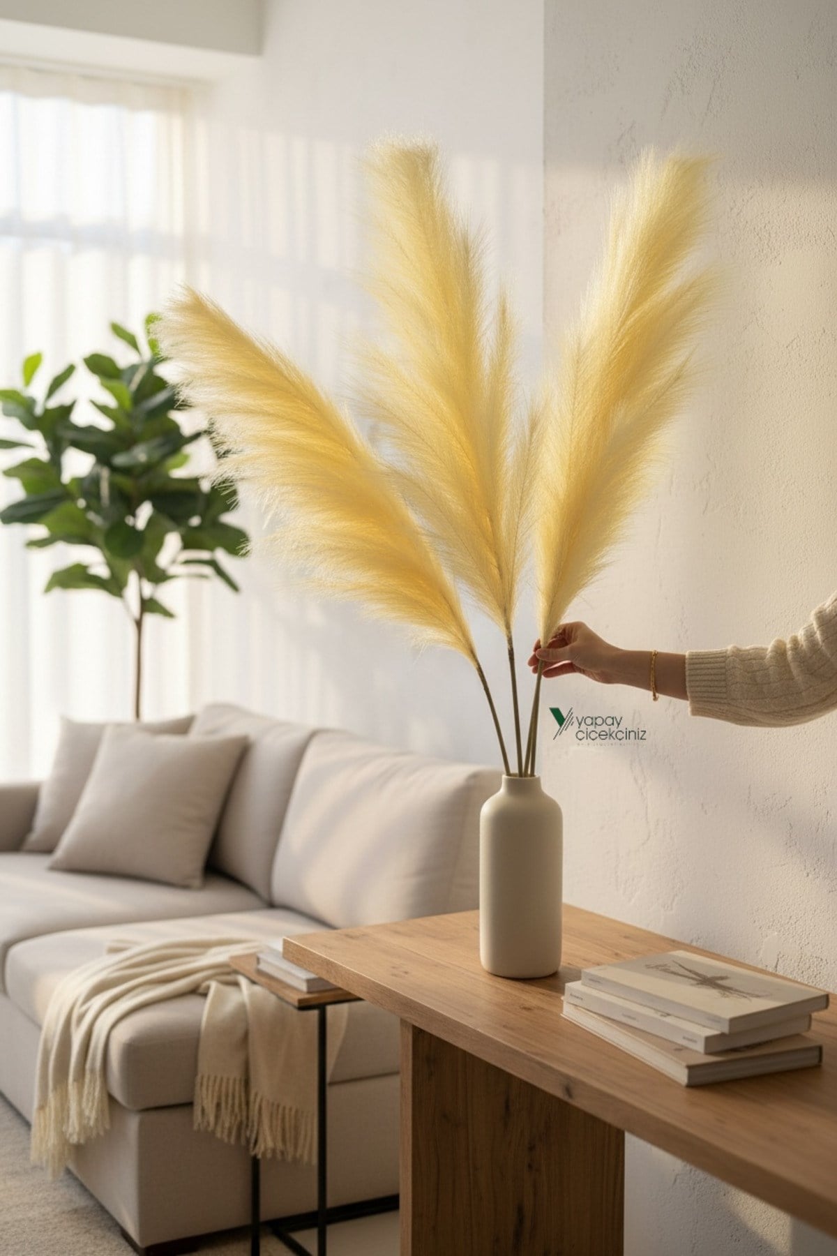 120 cm Yapay Pampas Otu 3’lü Set – Dökülmeyen, Premium Kalite, Büyük Boy Dekoratif Pampas Grass