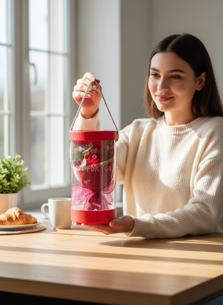 20 CM Silindir Kutuda Yapay Gül – Solmayan Dekoratif Gül Sevgiliye Romantik Kalıcı Hediye