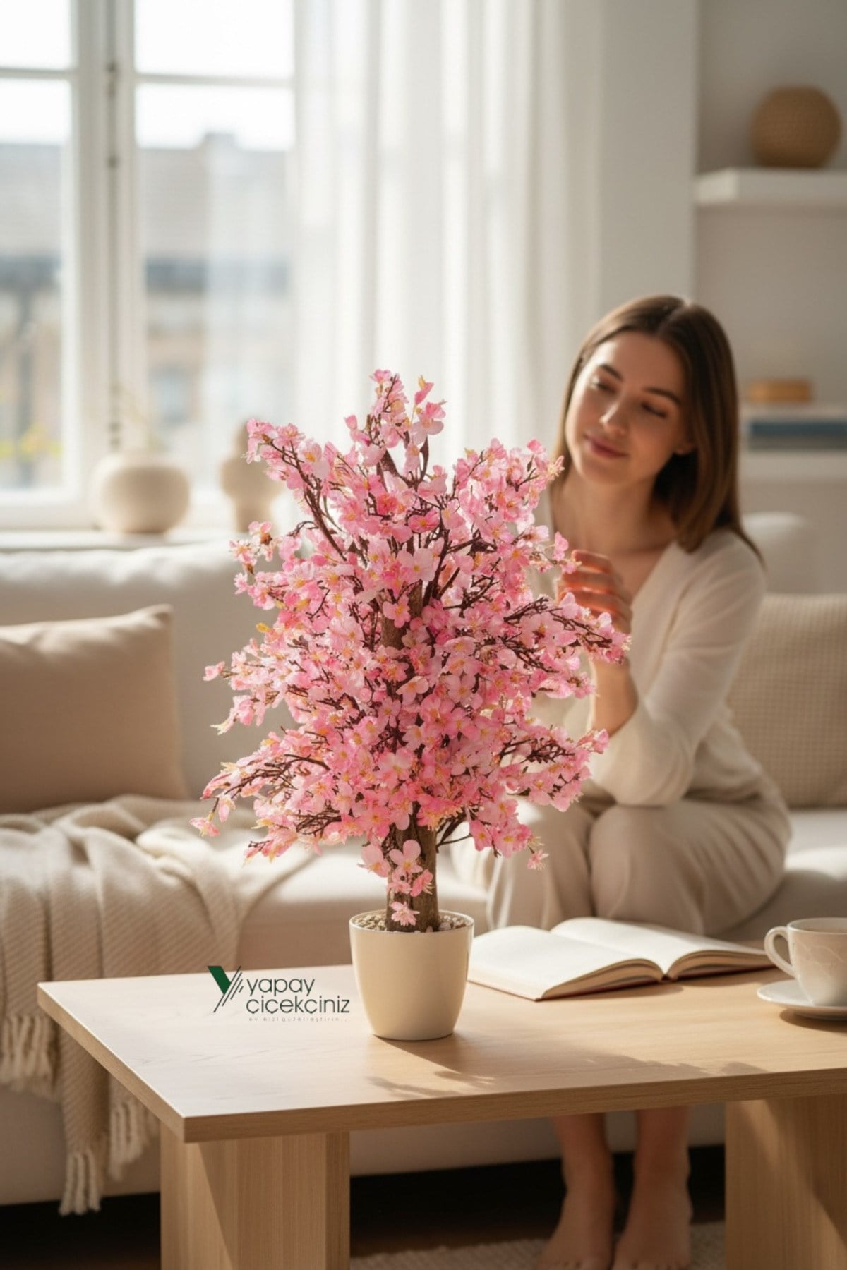 Yoğun Yapraklı 60 cm Yapay Sakura Bahar Dalı Ağacı