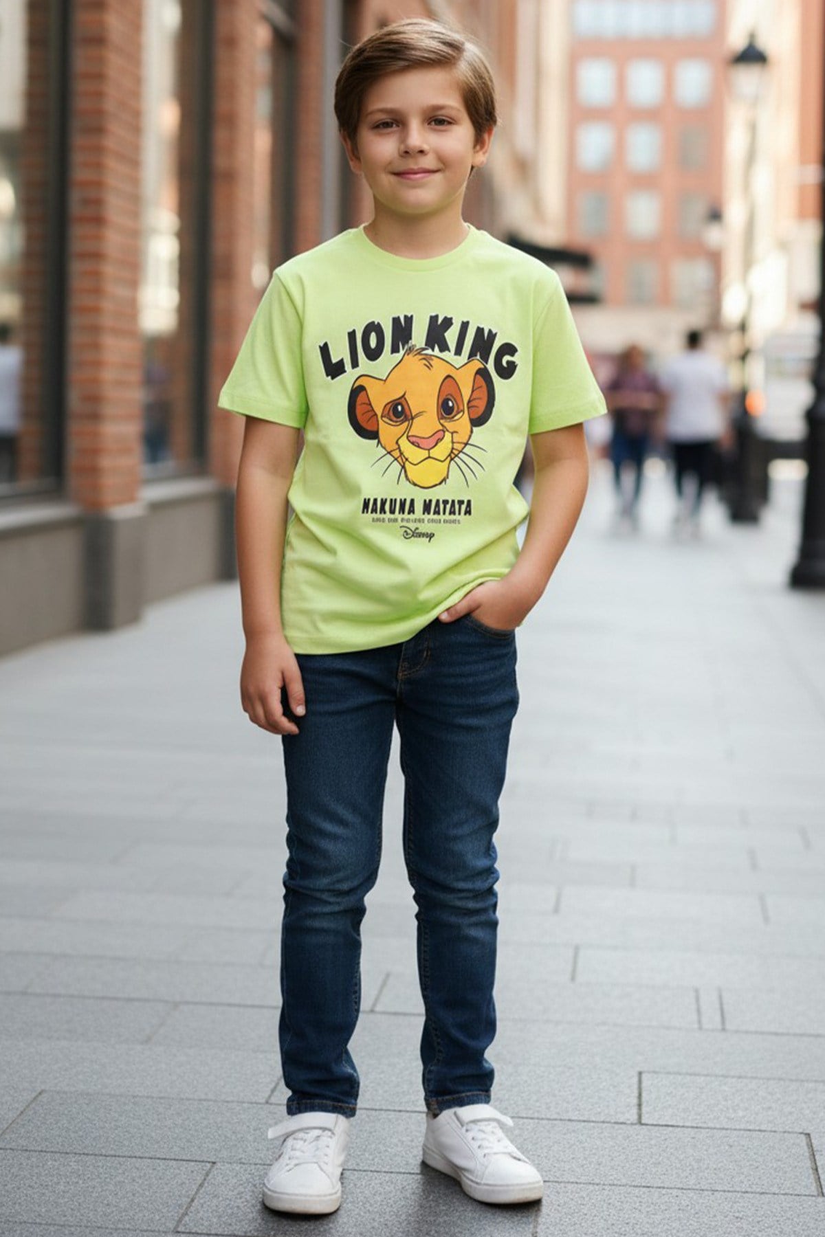 Erkek Çocuk Baskılı Tişört Aslan Figürlü Pamuklu Yazlık Rahat Kesim T-Shirt