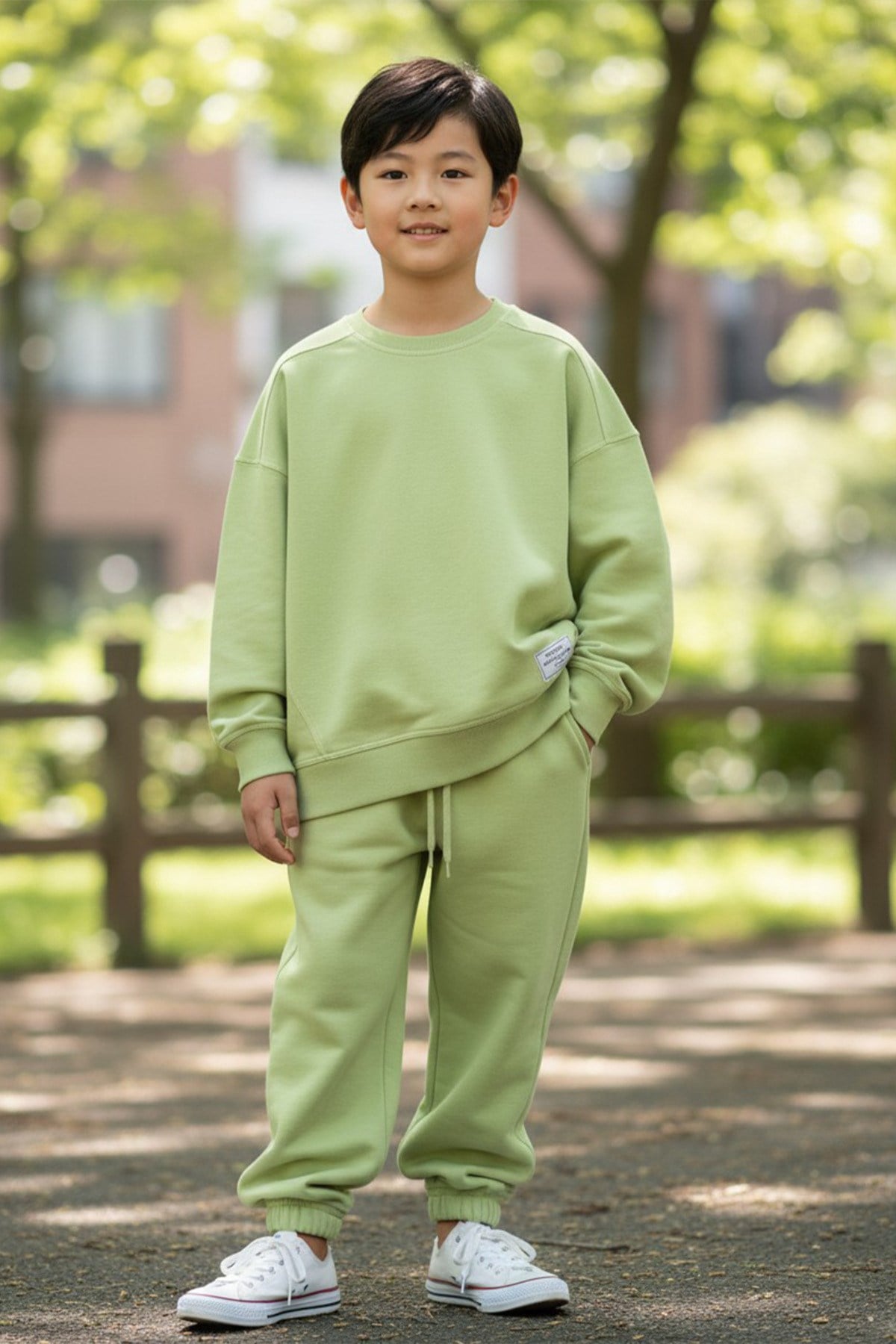 Unisex Çocuk Eşofman Takımı Yeşil – Oversize Sweatshirt & Jogger Alt Rahat Günlük Spor Takım