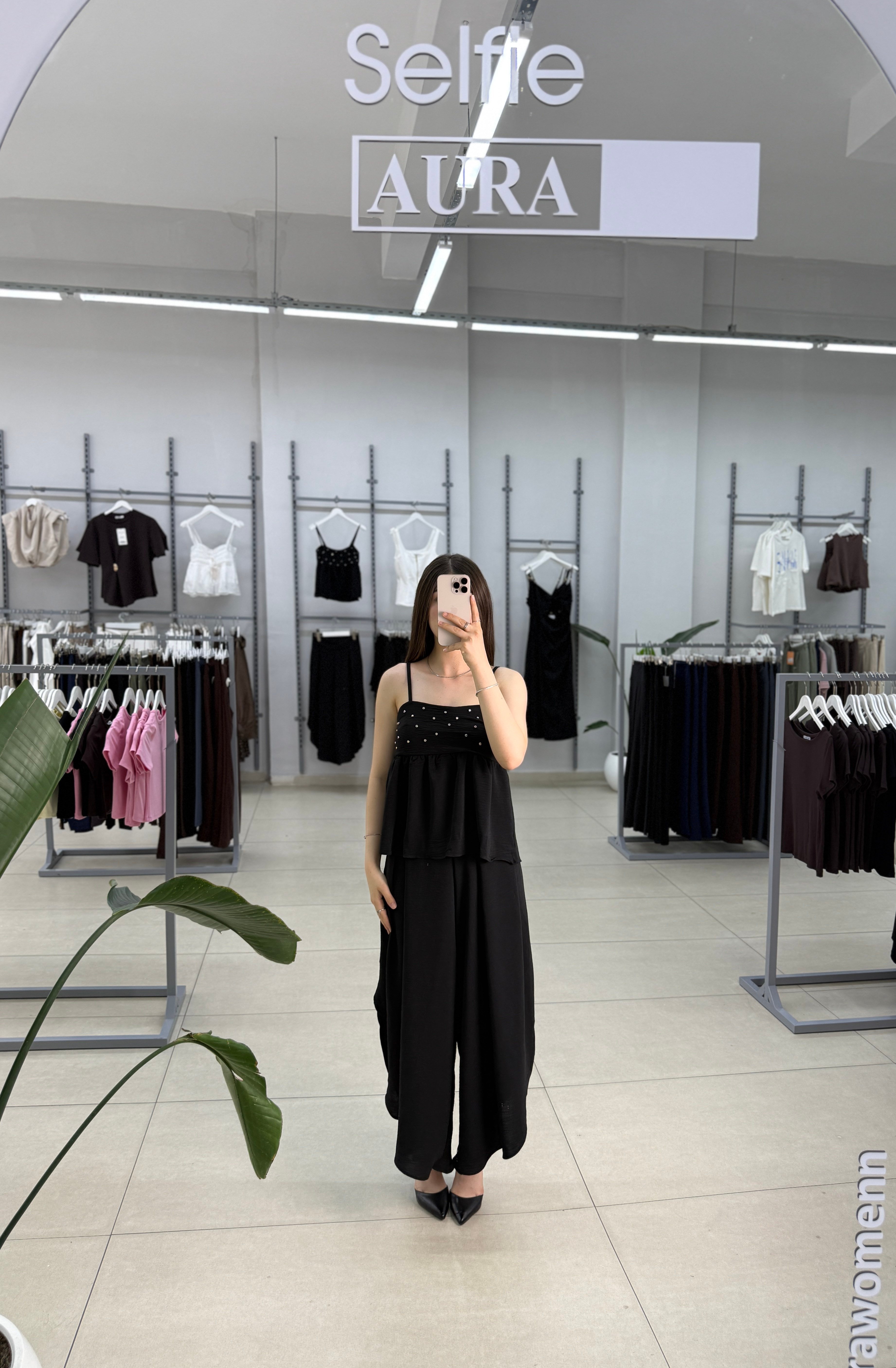 Önden Çakımlı Bluz Pantolon Takım