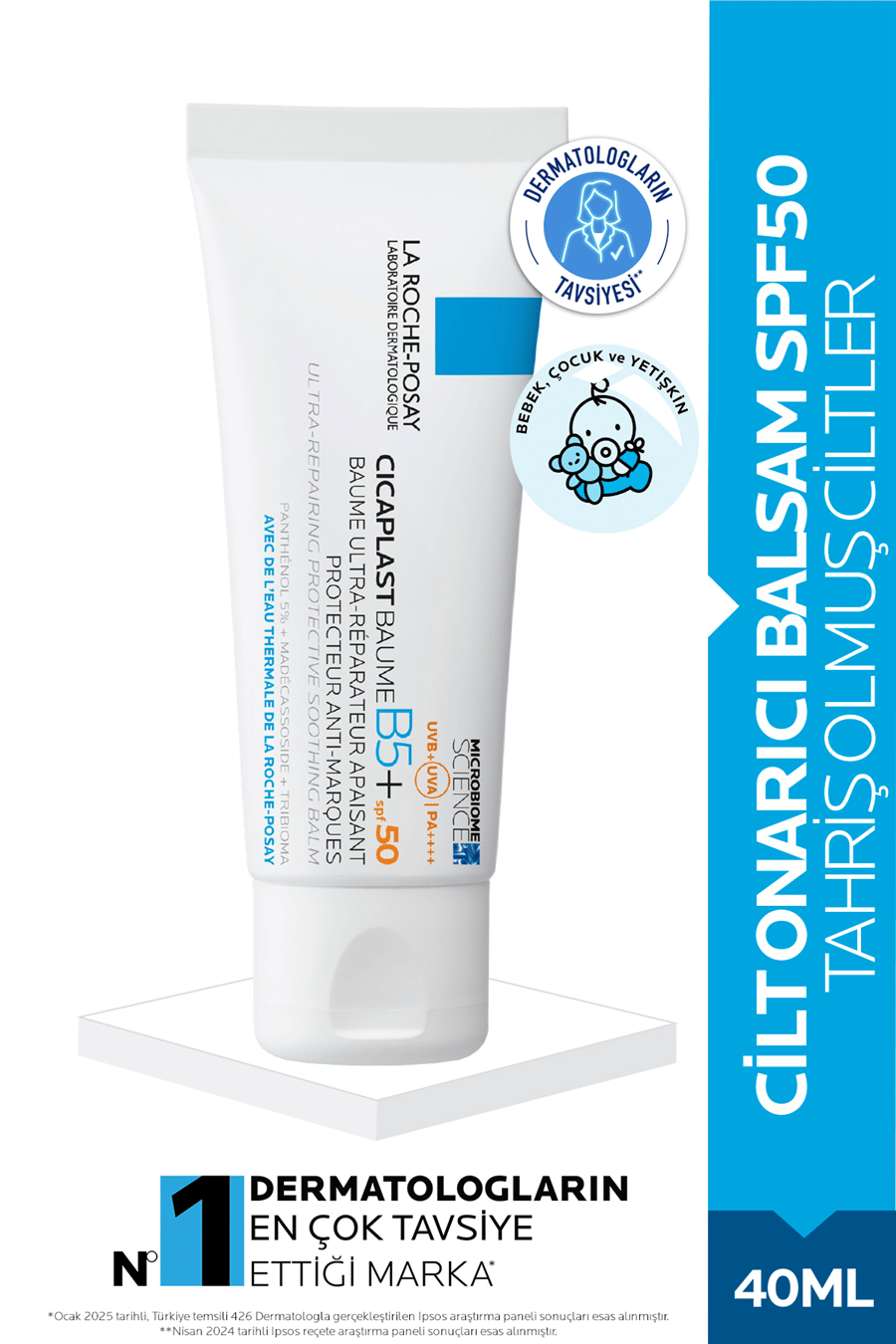 Cicaplast Baume B5 SPF50+ Güneş Koruyucu İçeren Onarıcı Bakım Kremi 40ml