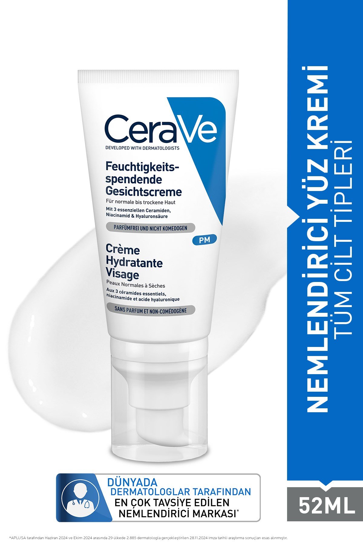 Hyalüronik Asit & Seramid İçerikli Normal ve Kuruya Dönük Ciltler İçin Nemlendirici Yüz Kremi 52 ML