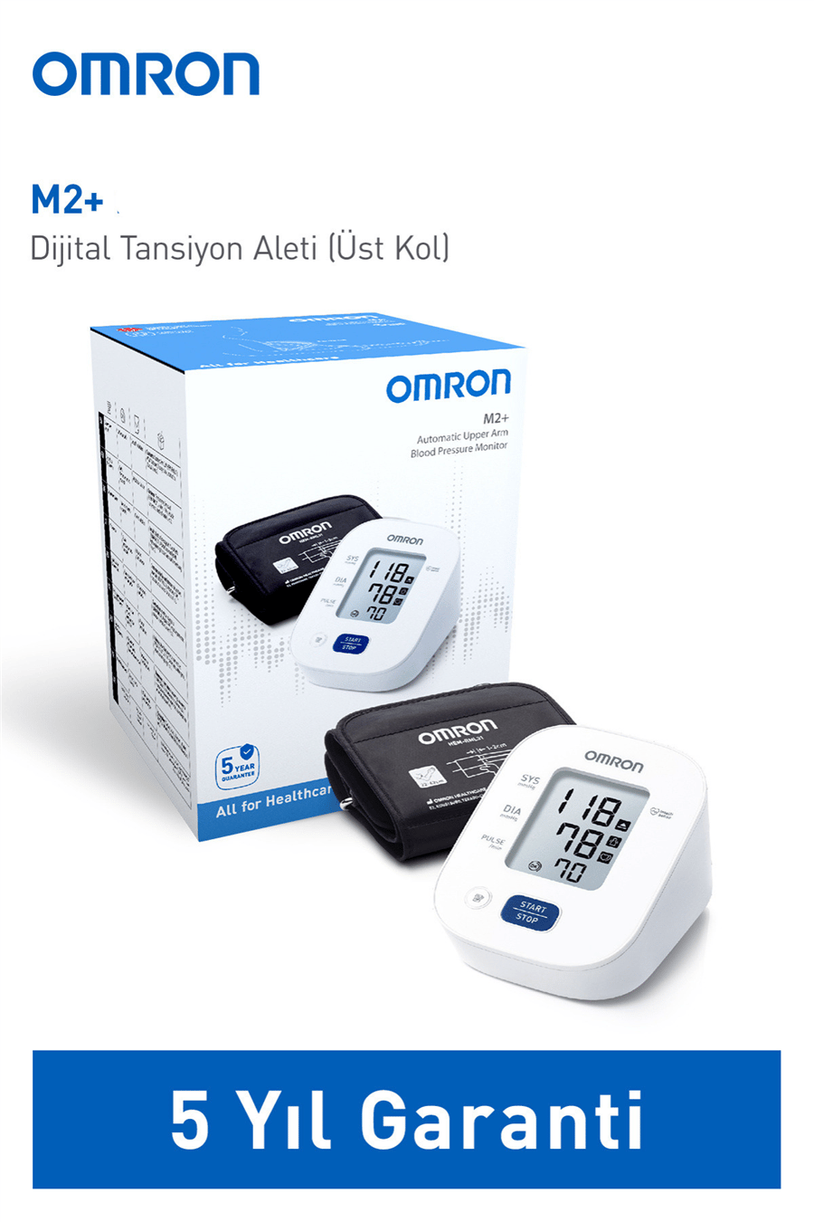 M2+ Geniş Manşetli Üst Koldan Pilli Dijital Tansiyon Aleti – 30 Ölçüm Hafızalı, 5 Yıl Garantili