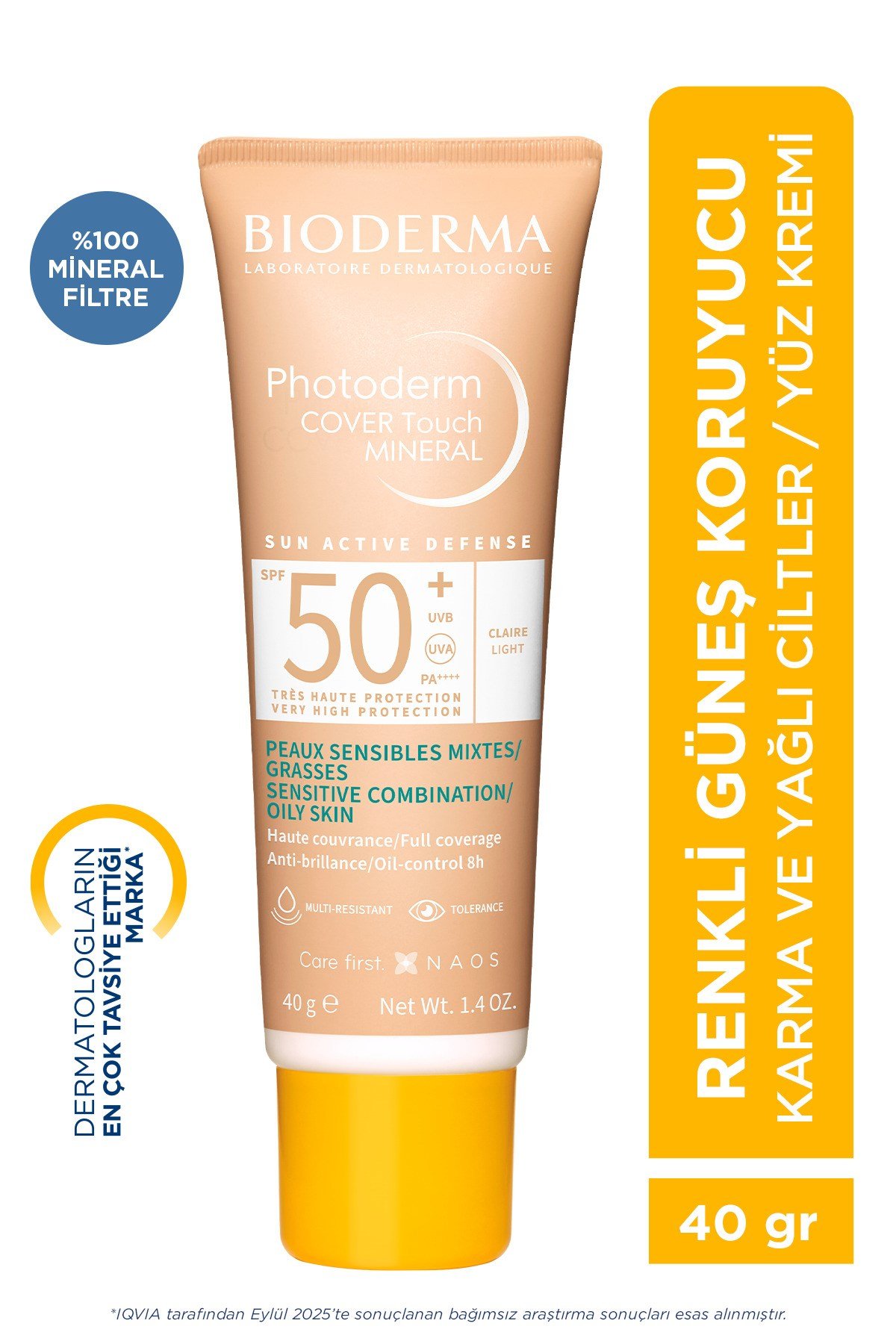 Photoderm Cover Touch SPF50+ Karma ve Yağlı Ciltler Kapatıcı Etkili Renkli Güneş Kremi Light 40 ML