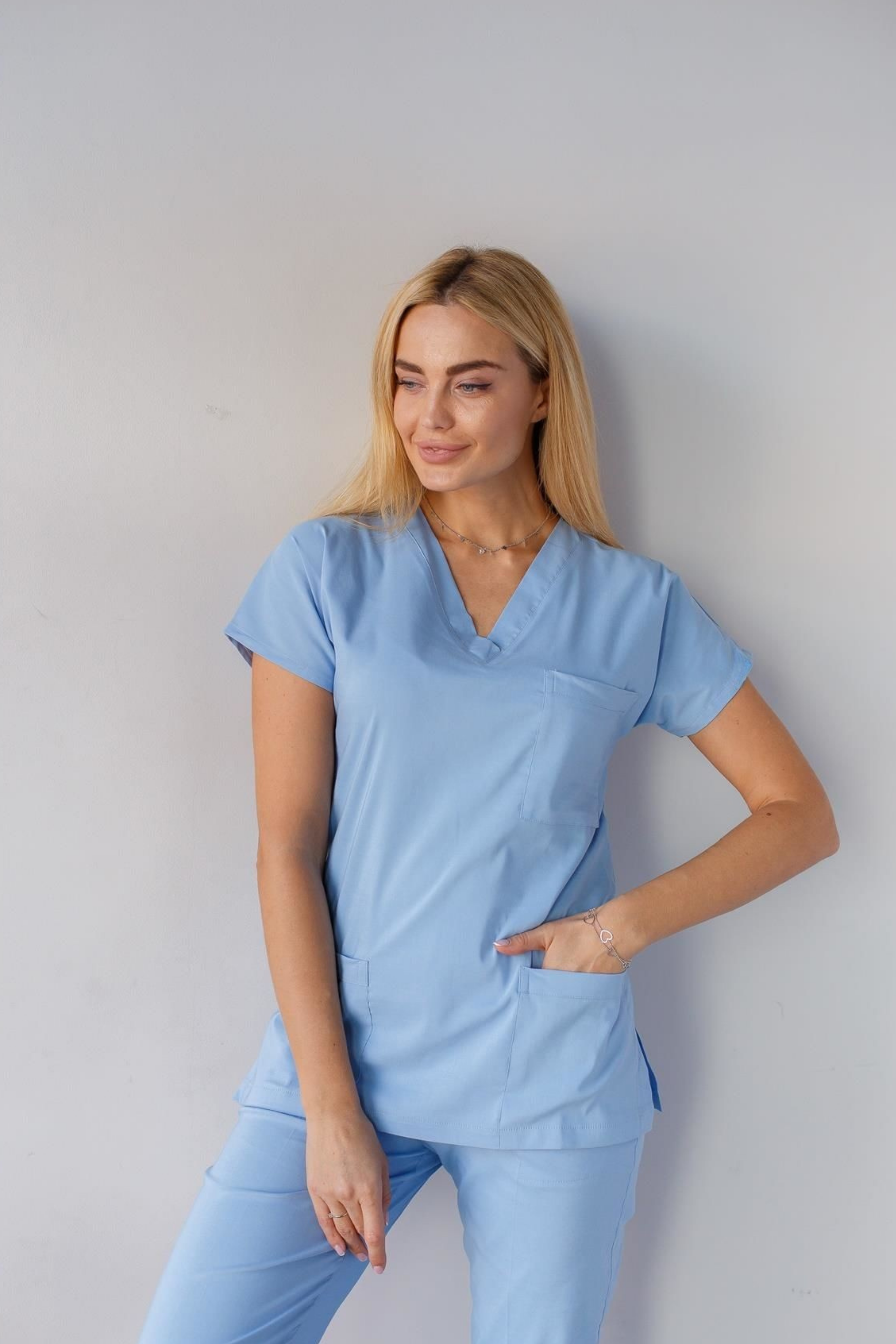 Likralı Scrubs Takım Mavi