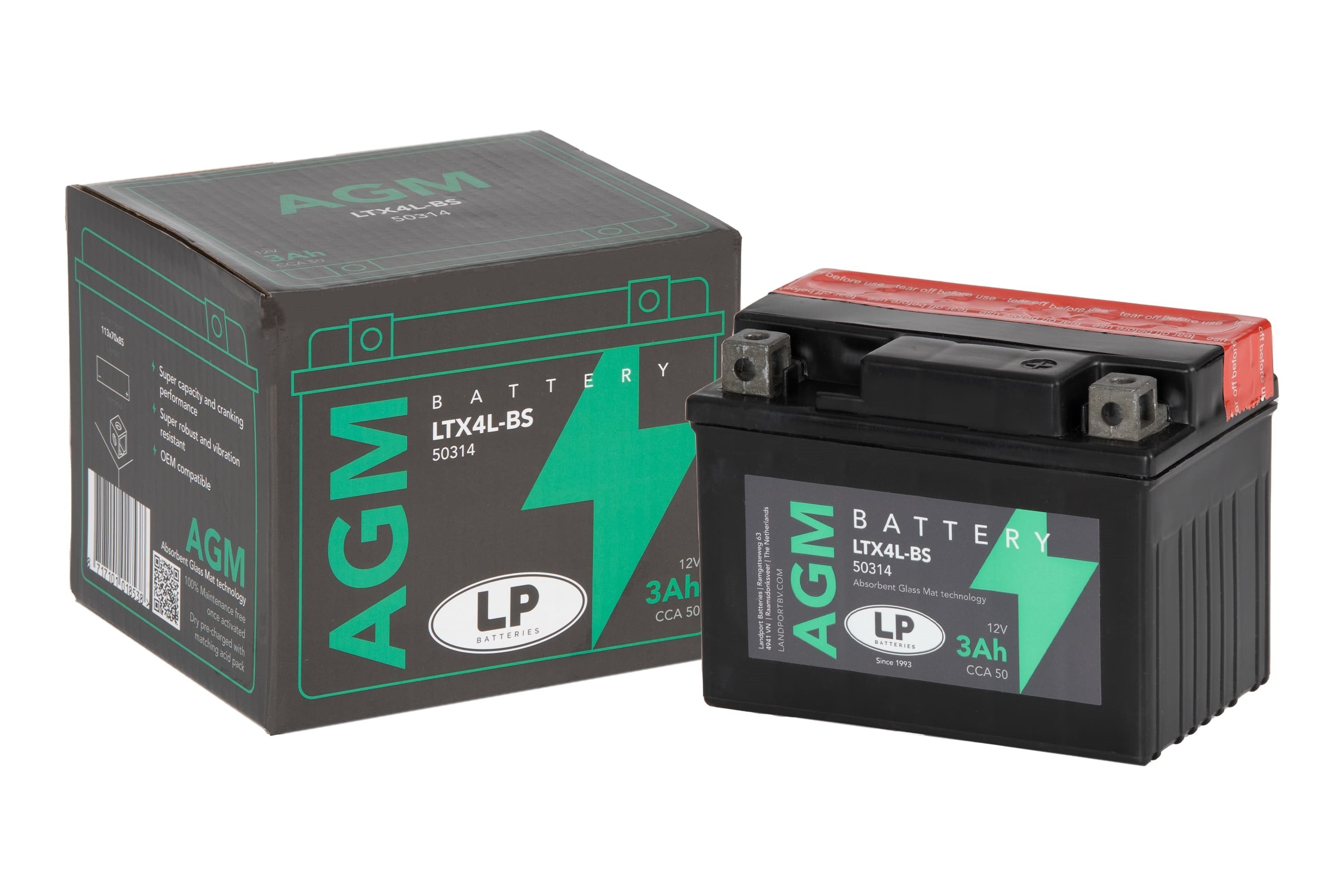 AGM AKÜ (LTX4L-BS) / 3 A / KG: 1,32 / L:113 / W:70 / H:85 CCA: 40 / LP - LANDPORT / HONDA / MSX 125 / 125cc