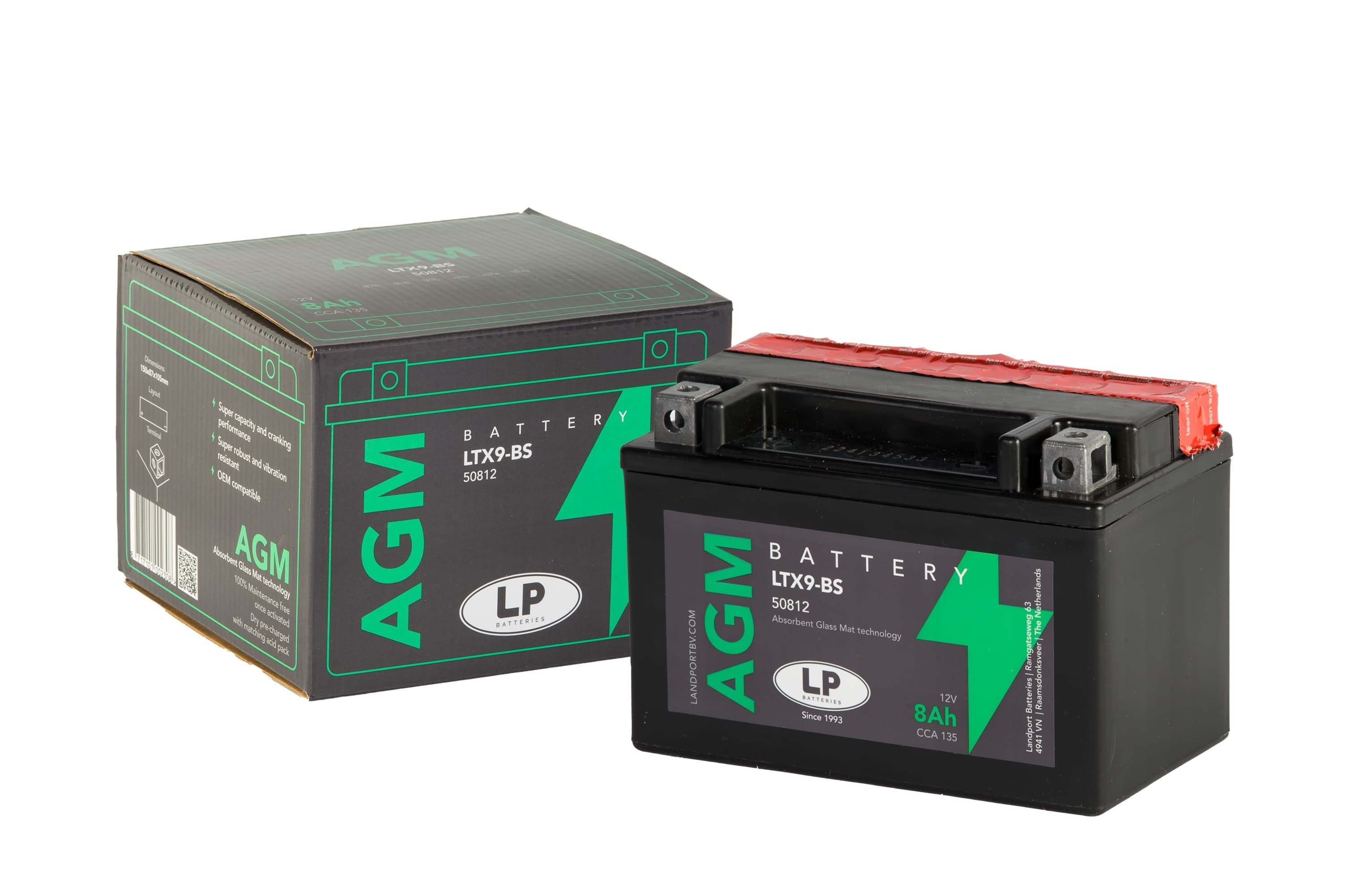 AGM AKÜ (LTX9-BS) / 8 A / KG: 2,85 / L:150 / W:87 / H:105 CCA: 135 / LP - LANDPORT / APRILIA / RS 457 / 457cc