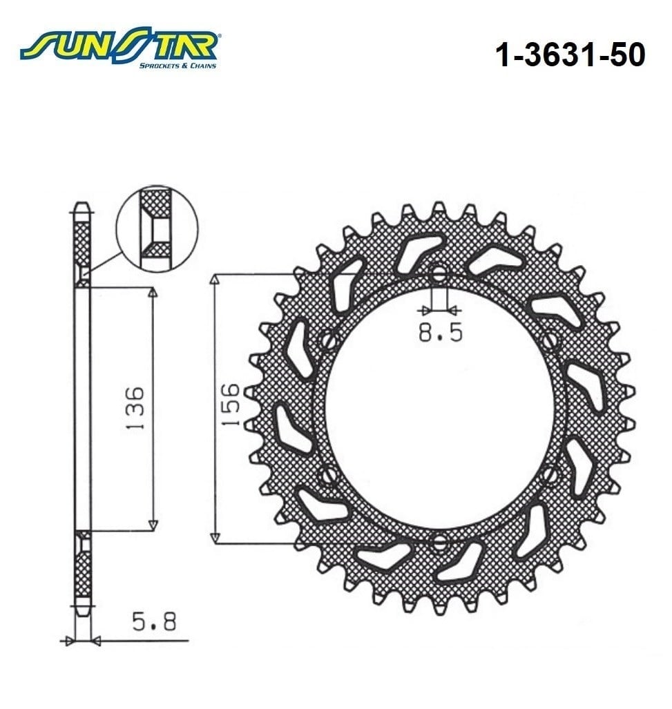 ARKA DİŞLİ / SUNSTAR / (DİŞLİ SAYISI : ORİJİNAL -2) / BETA / RR 2T ENDURO / RACING / 250cc