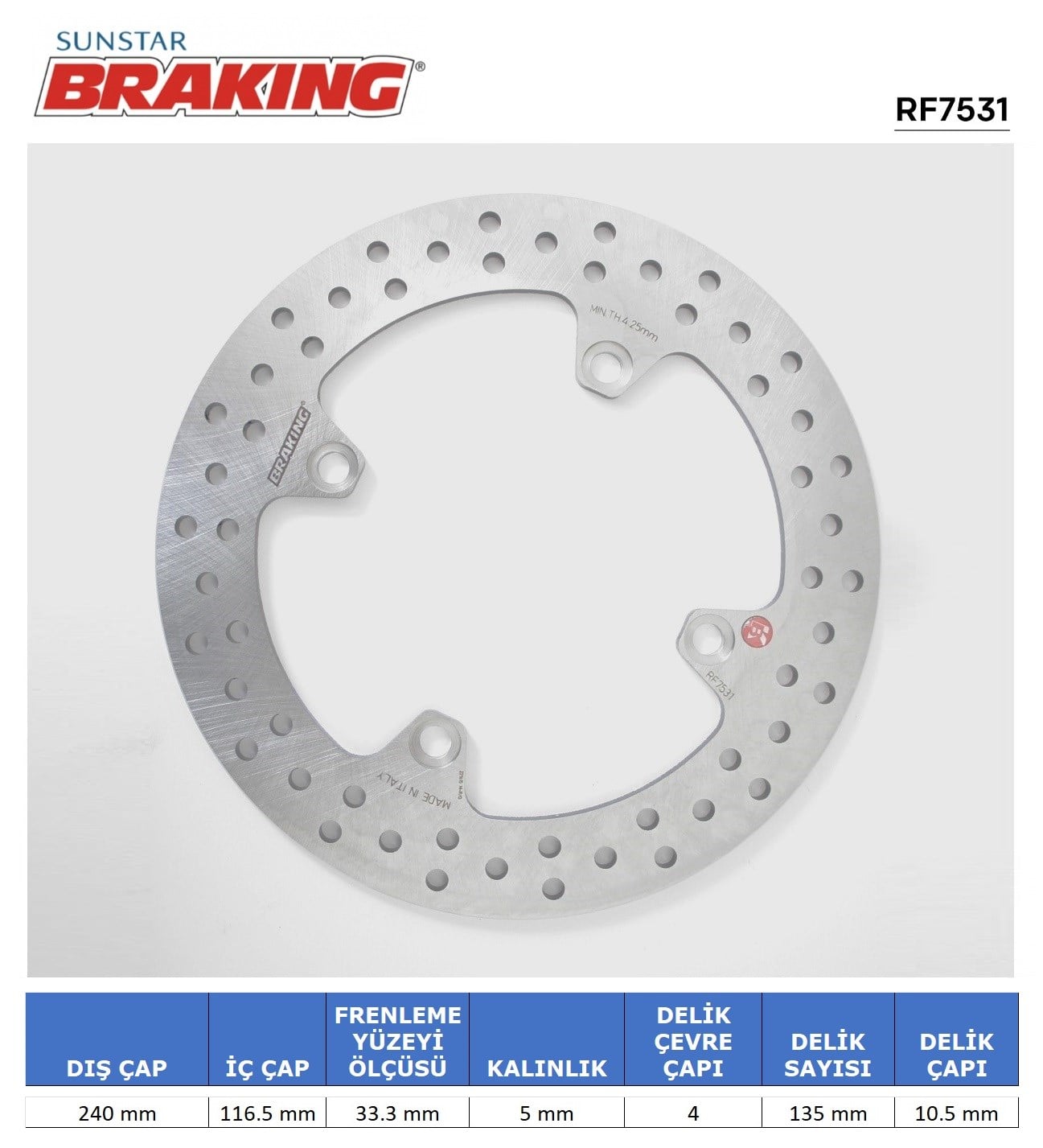 HONDA CBF 500-600-1000 / X-ADV 750 / CBR 600 F YUVARLAK ARKA FREN DİSKİ / BRAKING / ARKA / HONDA / CB 600F HORNET / 600cc
