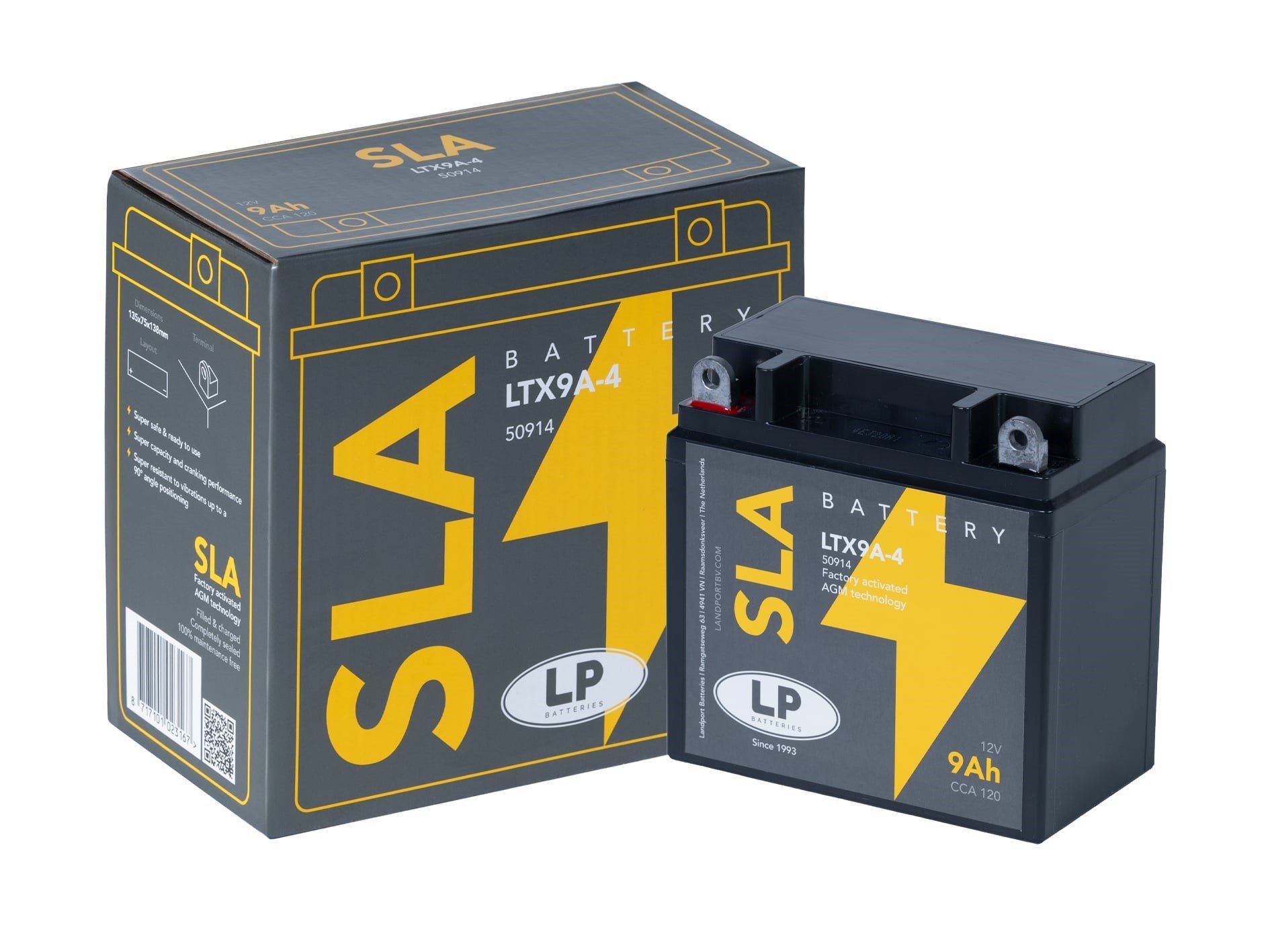 SLA AKÜ (MB LTX9A-4) / 9 A / KG: 2,8 / L:135 / W:75 / H:138 / CCA: 120 / LP - LANDPORT / APRILIA / RS 125 / 125cc