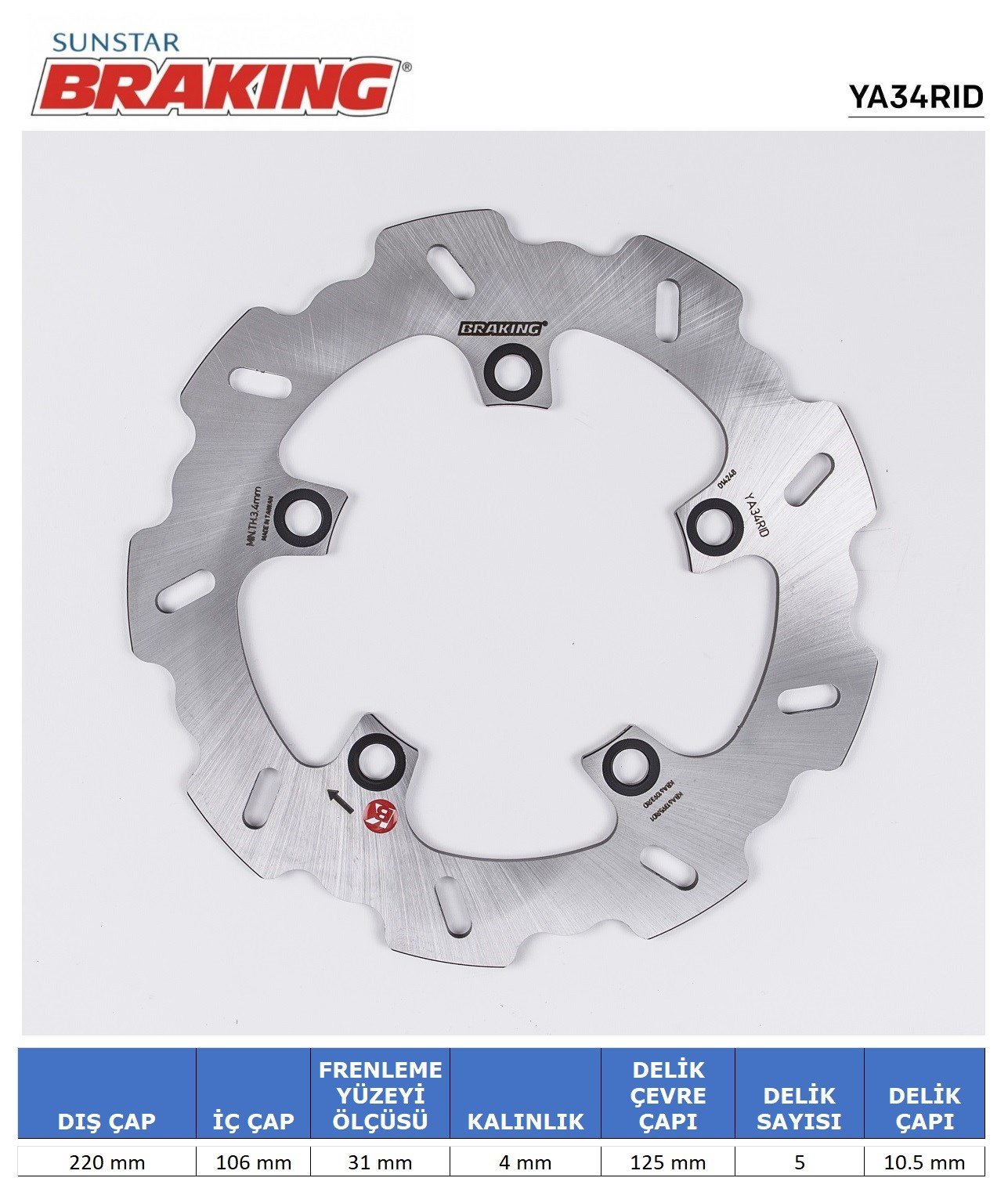 YAMAHA R6 / R1 / MT-10 DALGALI ARKA FREN DİSKİ / BRAKING / ARKA / YAMAHA / MT-10 / SP / 1000cc