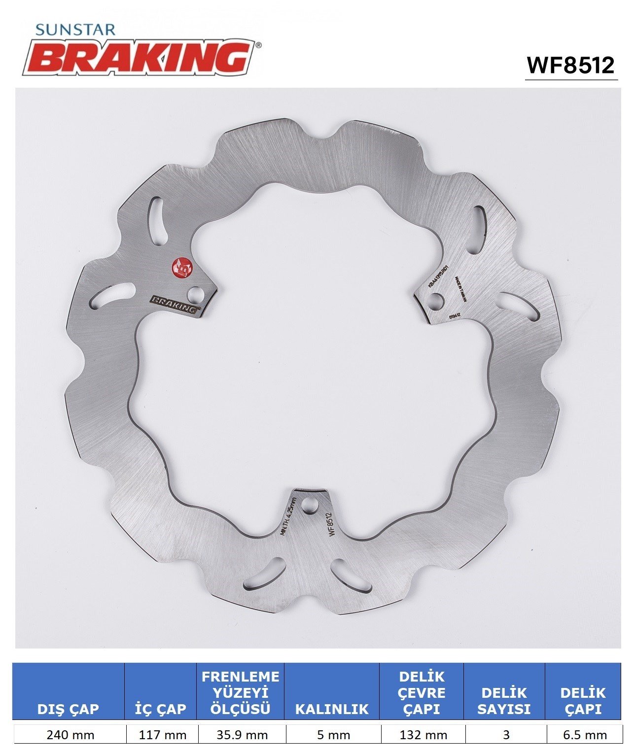 YAMAHA X-MAX 250 DALGALI ARKA FREN DİSKİ ( ÜÇ DELİK ) ( 2010>2017 ) / BRAKING / ARKA / YAMAHA / X-MAX (ABS YOK) / 250cc
