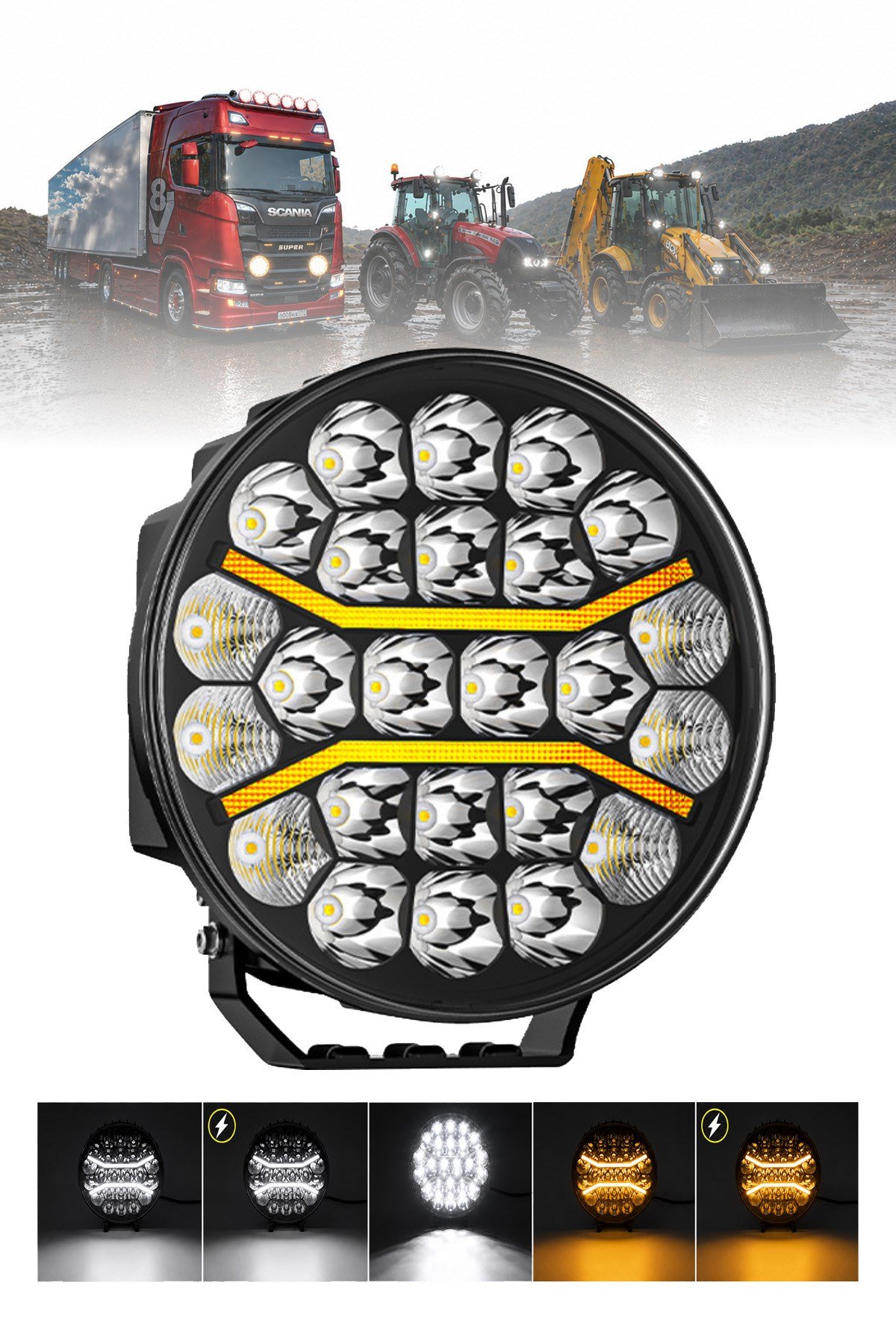 100W 9 İnç Oval Tır Off Road Çakar Modlu Angel Aydınlatma Ledi Çalışma Lambası Demir Döküm Siyah Renk