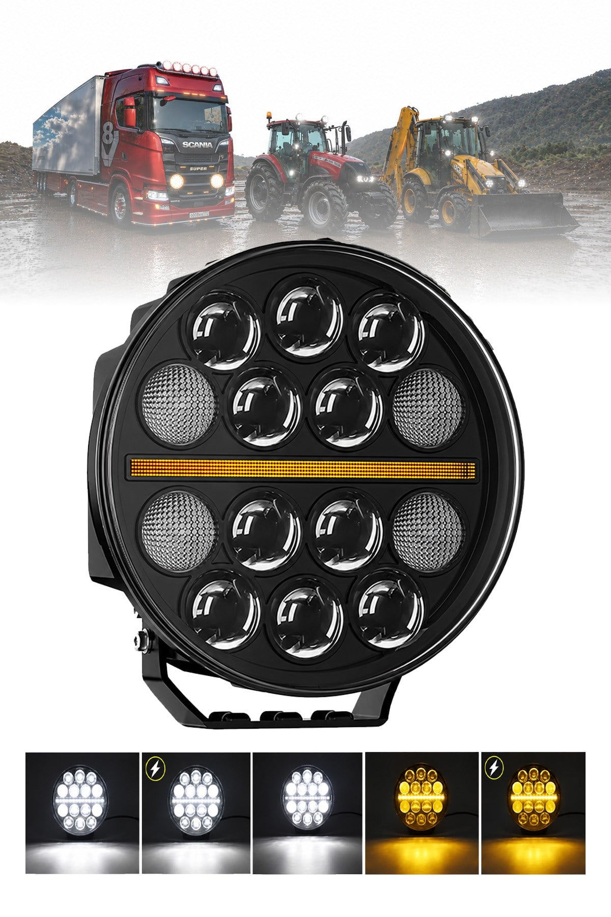 100W 9 İnç TIR Super LED Çakarlı Angelli Mercekli Aydınlatma Ledi 12V-24V Uyumlu Demir Döküm Siyah Renk
