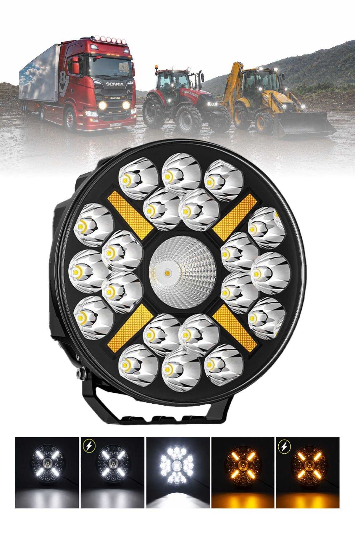 100W 9 İnç Yuvarlak Tır Off Road Çakar Modlu Angel Mercekli Aydınlatma Ledi Çalışma Lambası Demir Döküm Siyah Renk