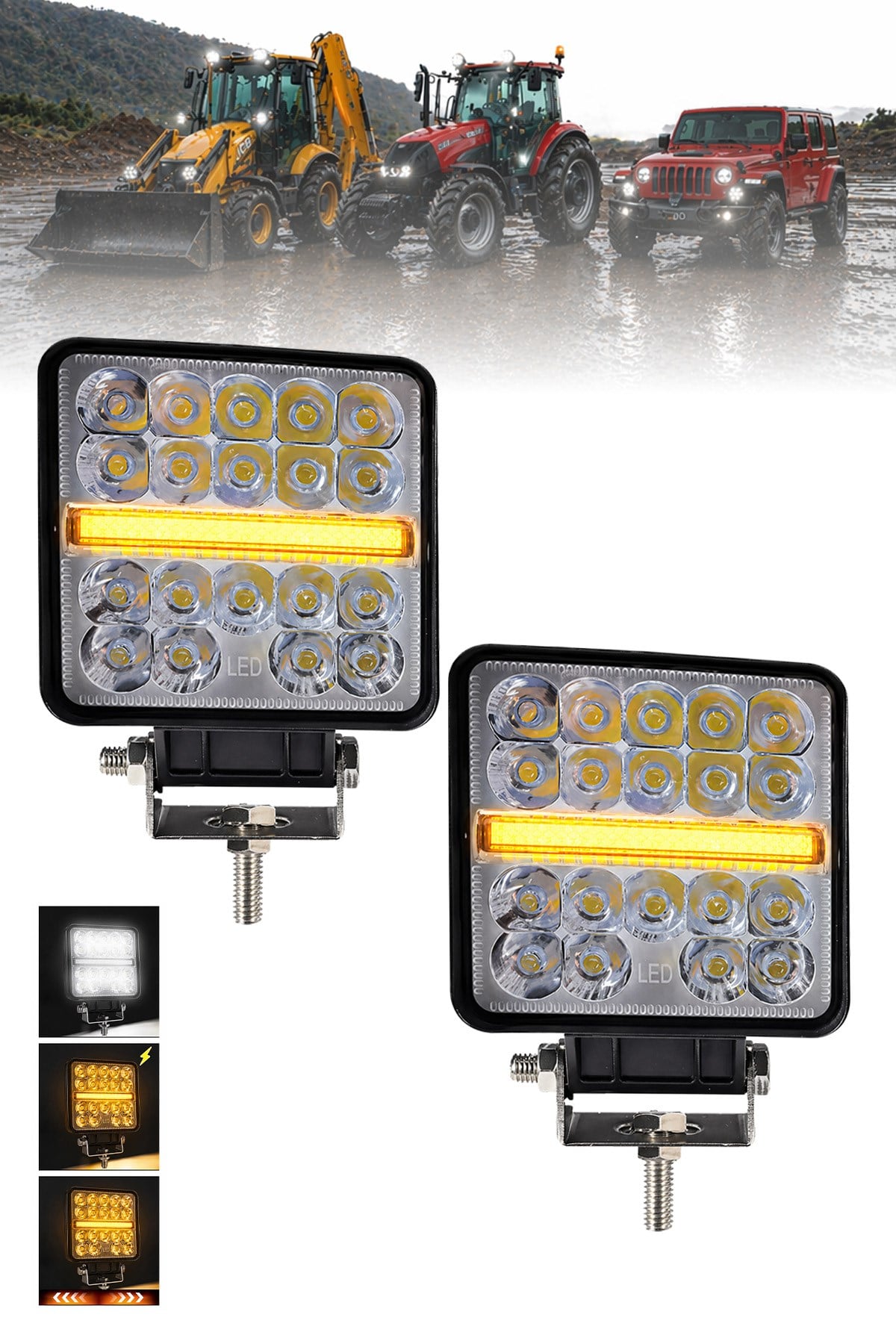 2 Adet 20W 18 LED Kare 11 Cm Off Road Çakar Modlu Aydınlatma Ledi Çalışma Lambası Demir Döküm Siyah Renk