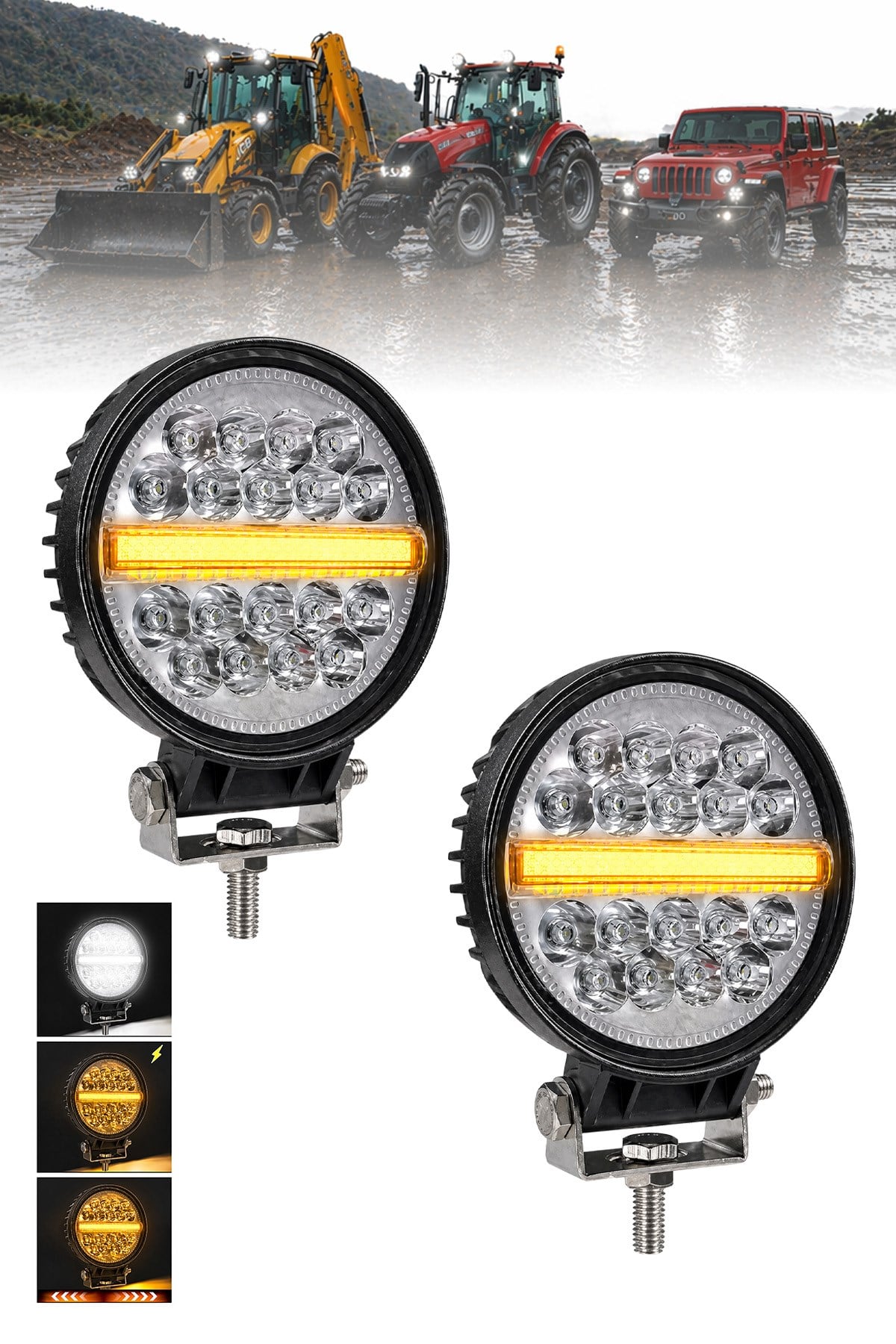 2 Adet 20W 18 LED Yuvarlak Off Road Çakar Modlu Aydınlatma Ledi Çalışma Lambası Demir Döküm Siyah Renk
