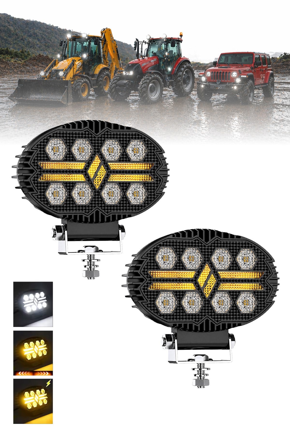 2 Adet 20W 8 LED Oval Off Road Sarı Çakar Modlu Aydınlatma Ledi Çalışma Lambası Demir Döküm Siyah Renk