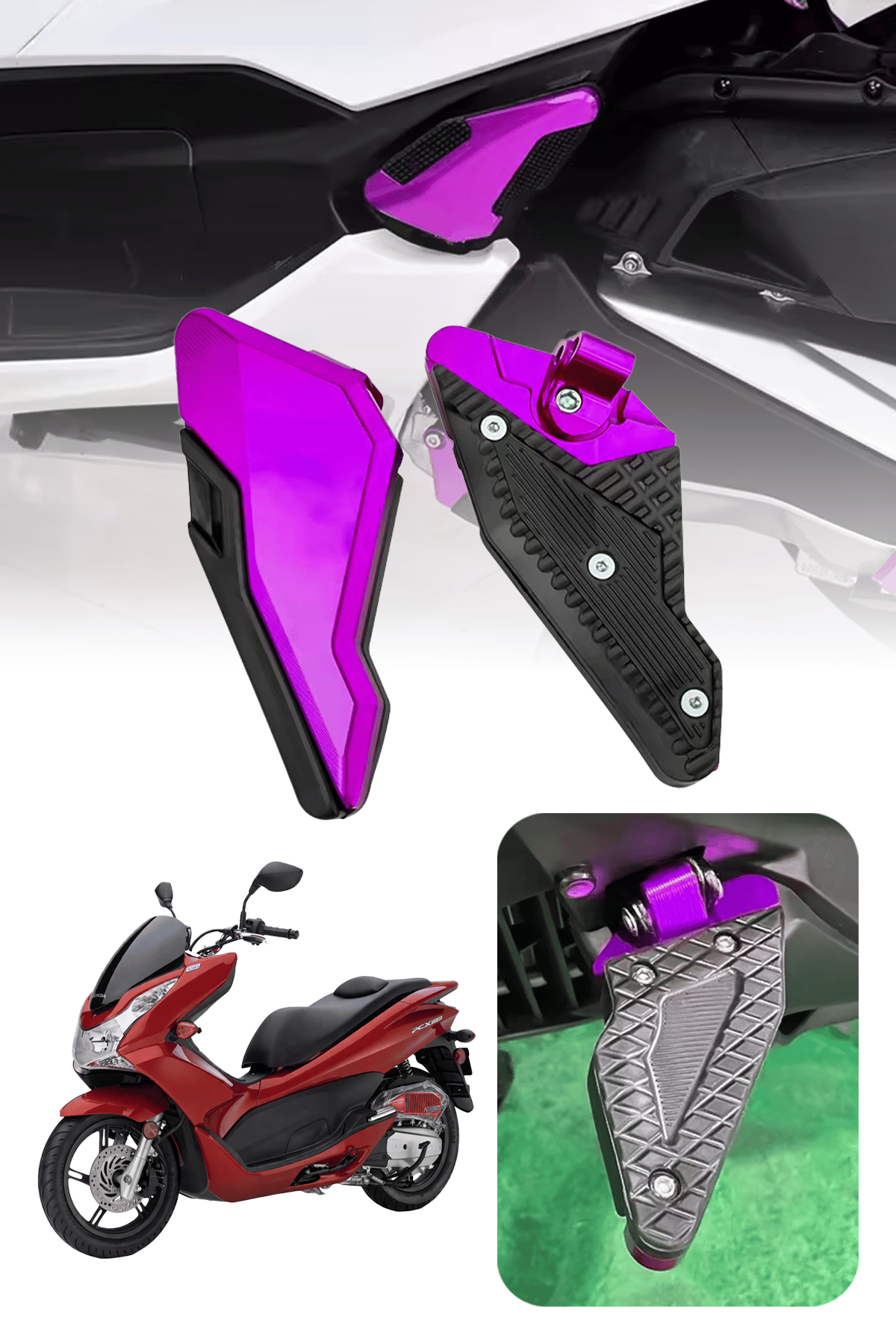Honda Pcx Uyumlu Artçı Basamak 2021-2026 Cnc Mor