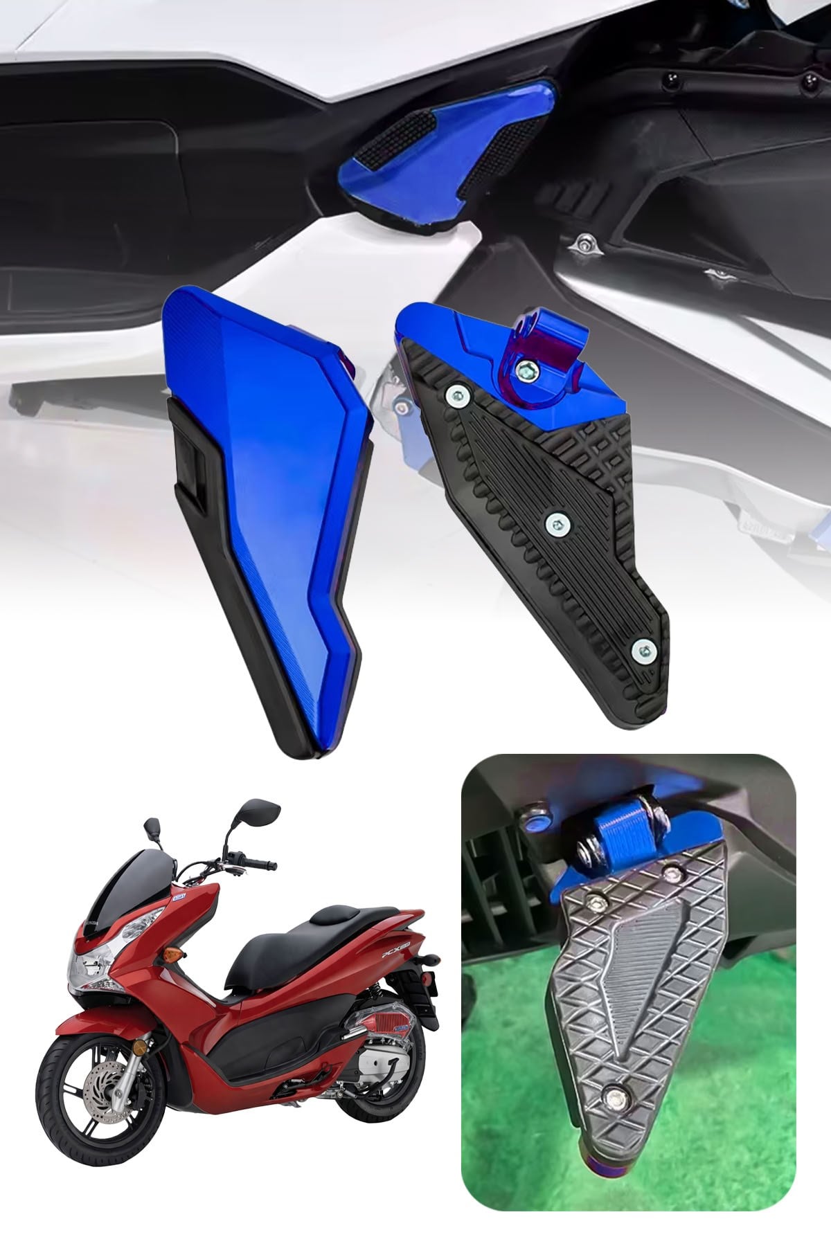 Honda Pcx Uyumlu Artçı Basamak 2021-2026 Cnc Mavi1
