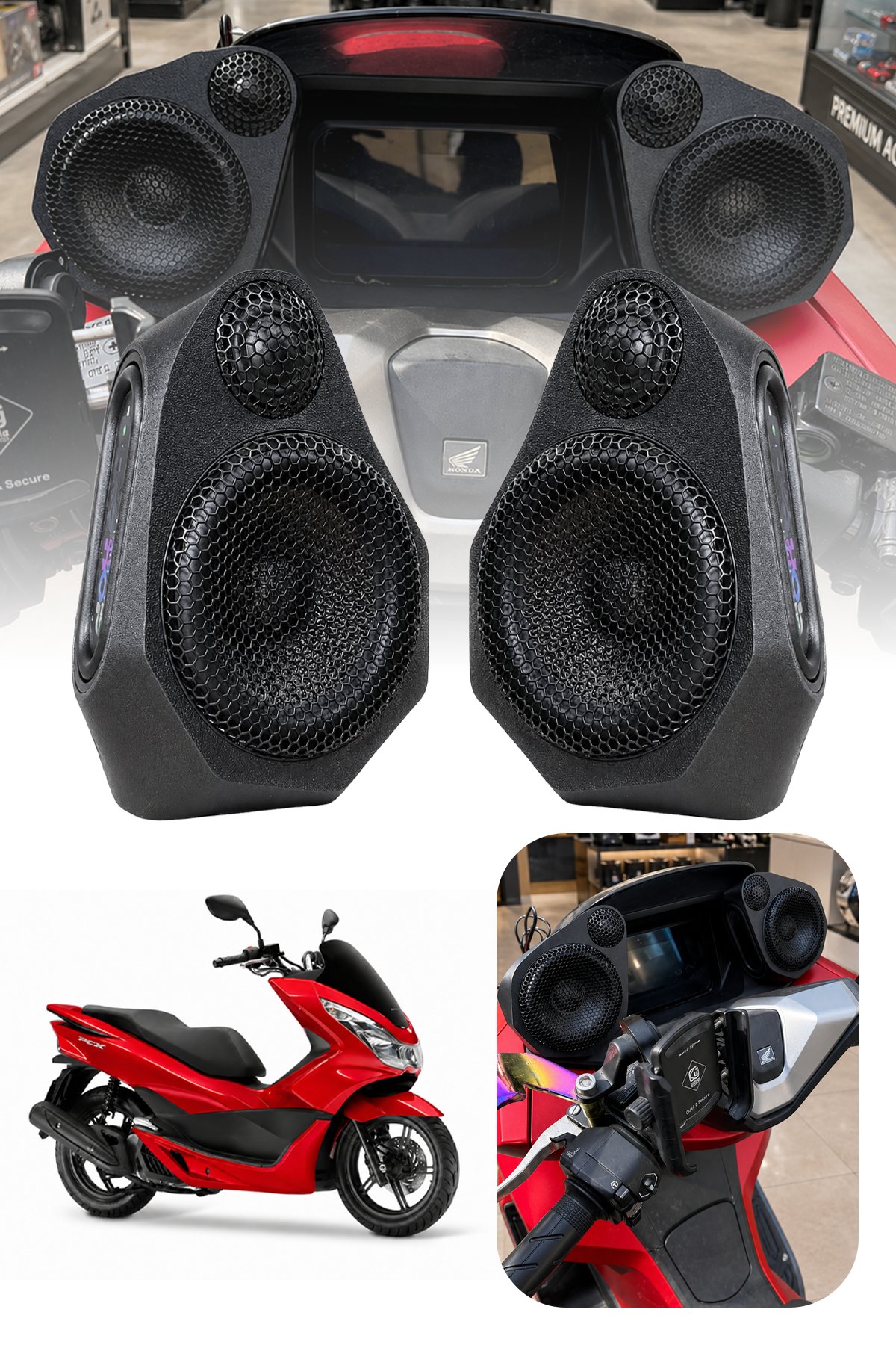 Honda Pcx Uyumlu Bluetooth Hoparlör Seti 2021-2024 Siyah