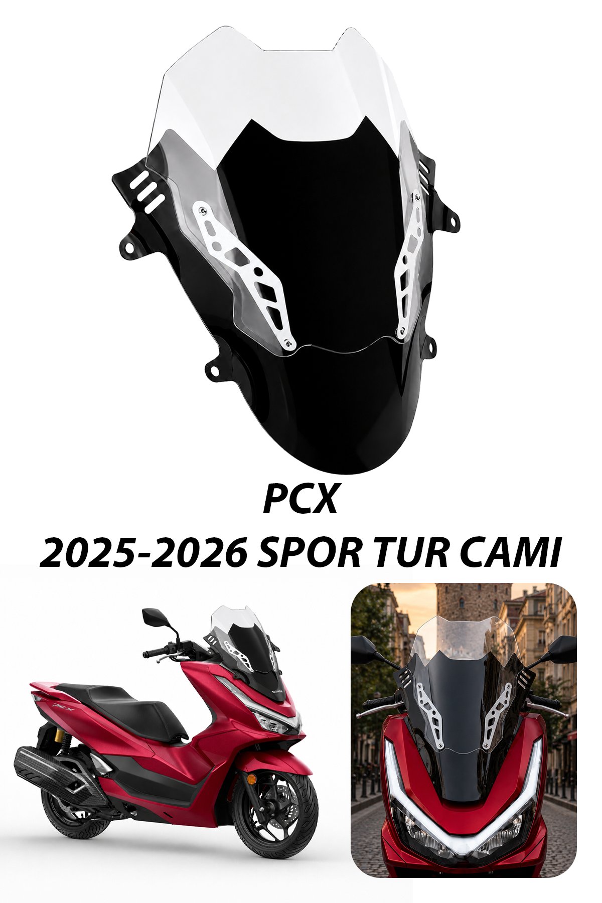 Honda Pcx Uyumlu Çift Katlı Spor Tur Camı Şeffaf 2025-2026 Şeffaf