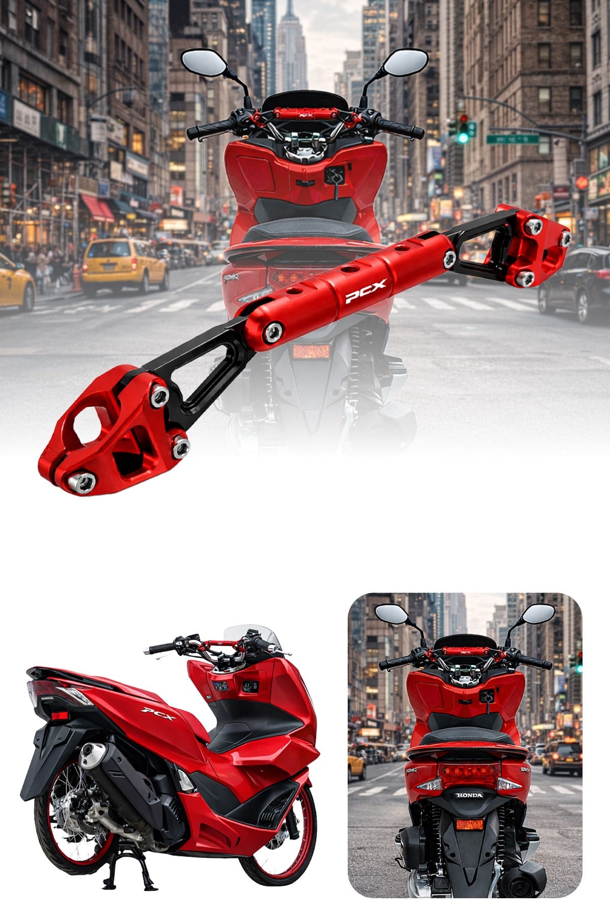 Honda Pcx Uyumlu Gidon Barı 2021-2024 Cnc Kırmızı