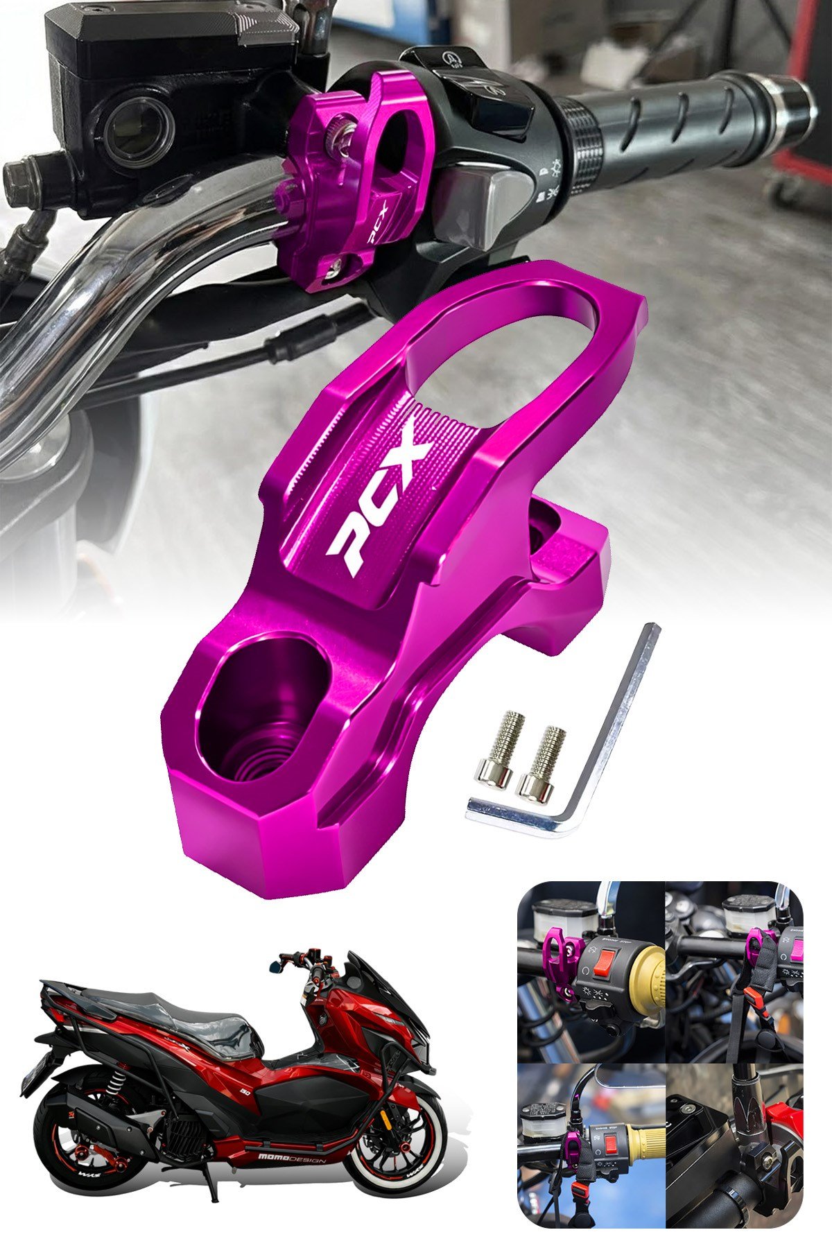 Honda Pcx Uyumlu Kask Askı Aparatı 2021-2026 Cnc Mor