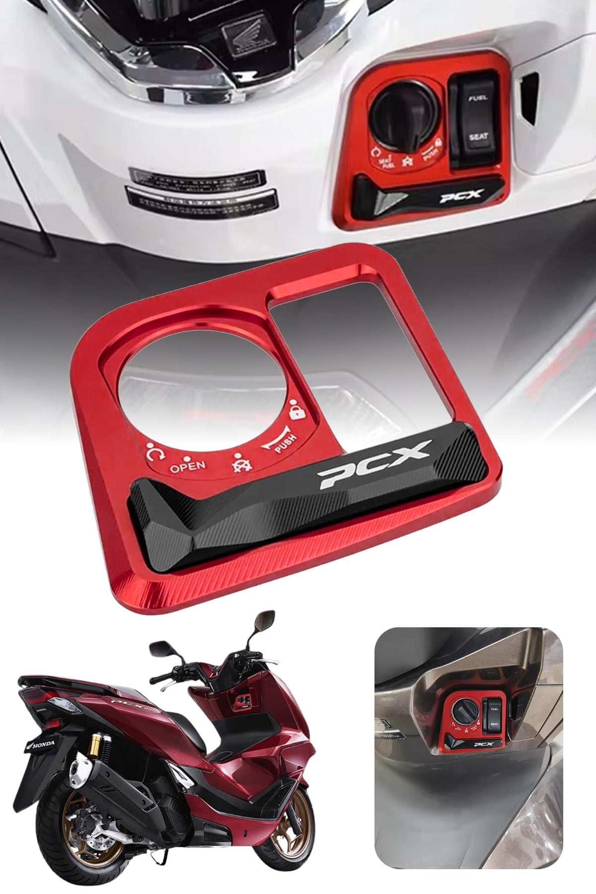 Honda Pcx Uyumlu Kontak Çerçevesi 2021-2026 Cnc Kırmızı1