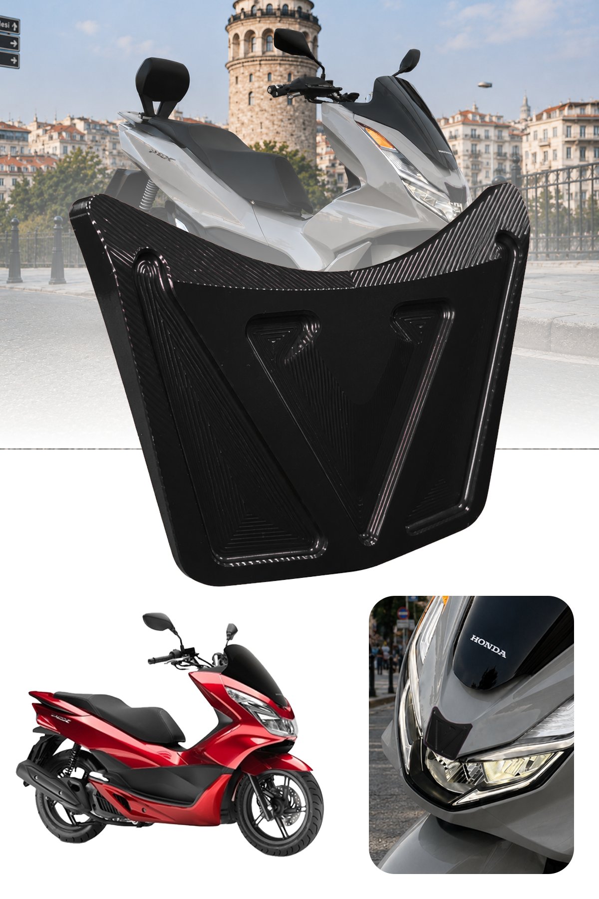 Honda Pcx Uyumlu Ön V Aksesuar 2021-2024 Cnc Siyah