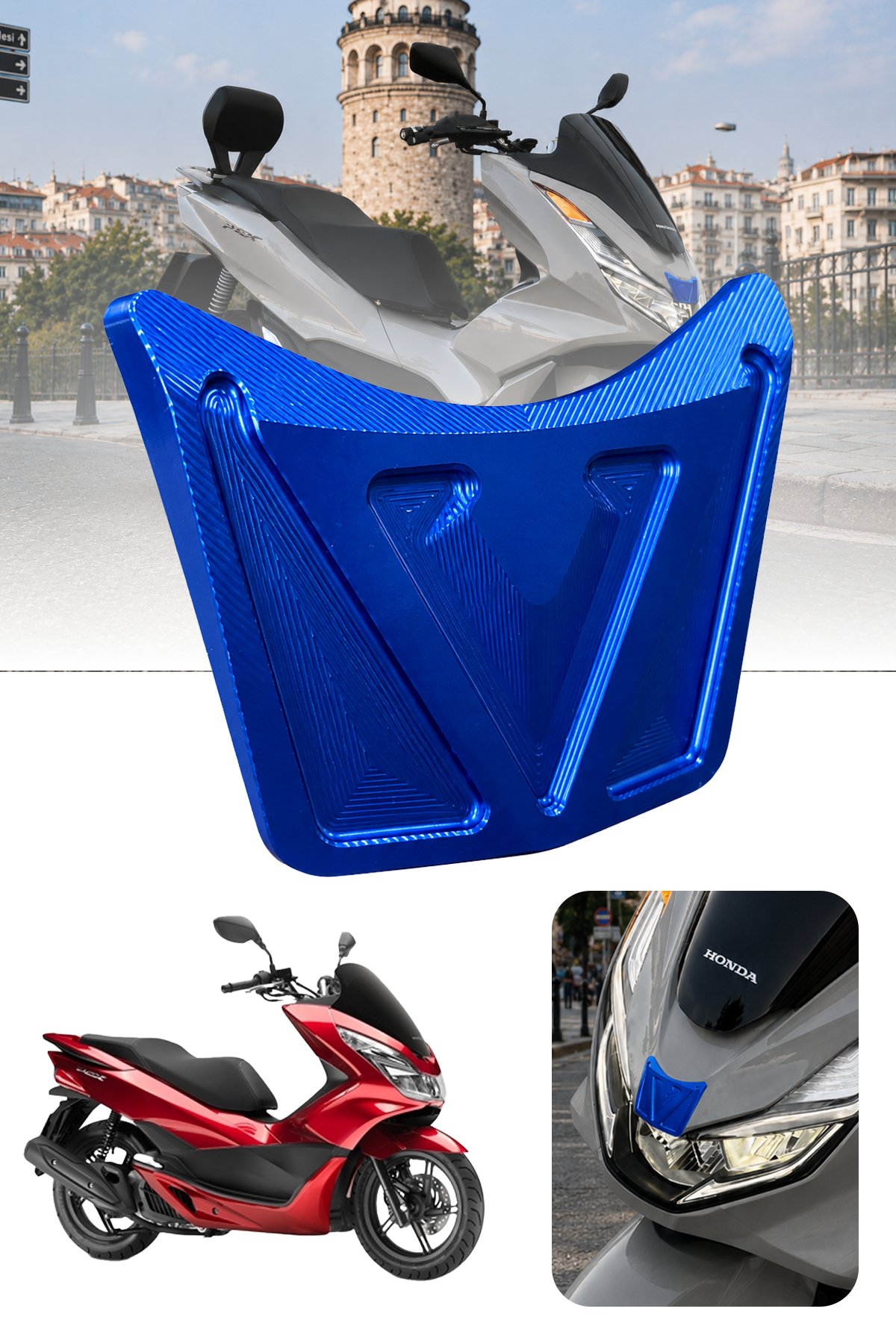 Honda Pcx Uyumlu Ön V Aksesuar 2021-2024 Cnc Mavi