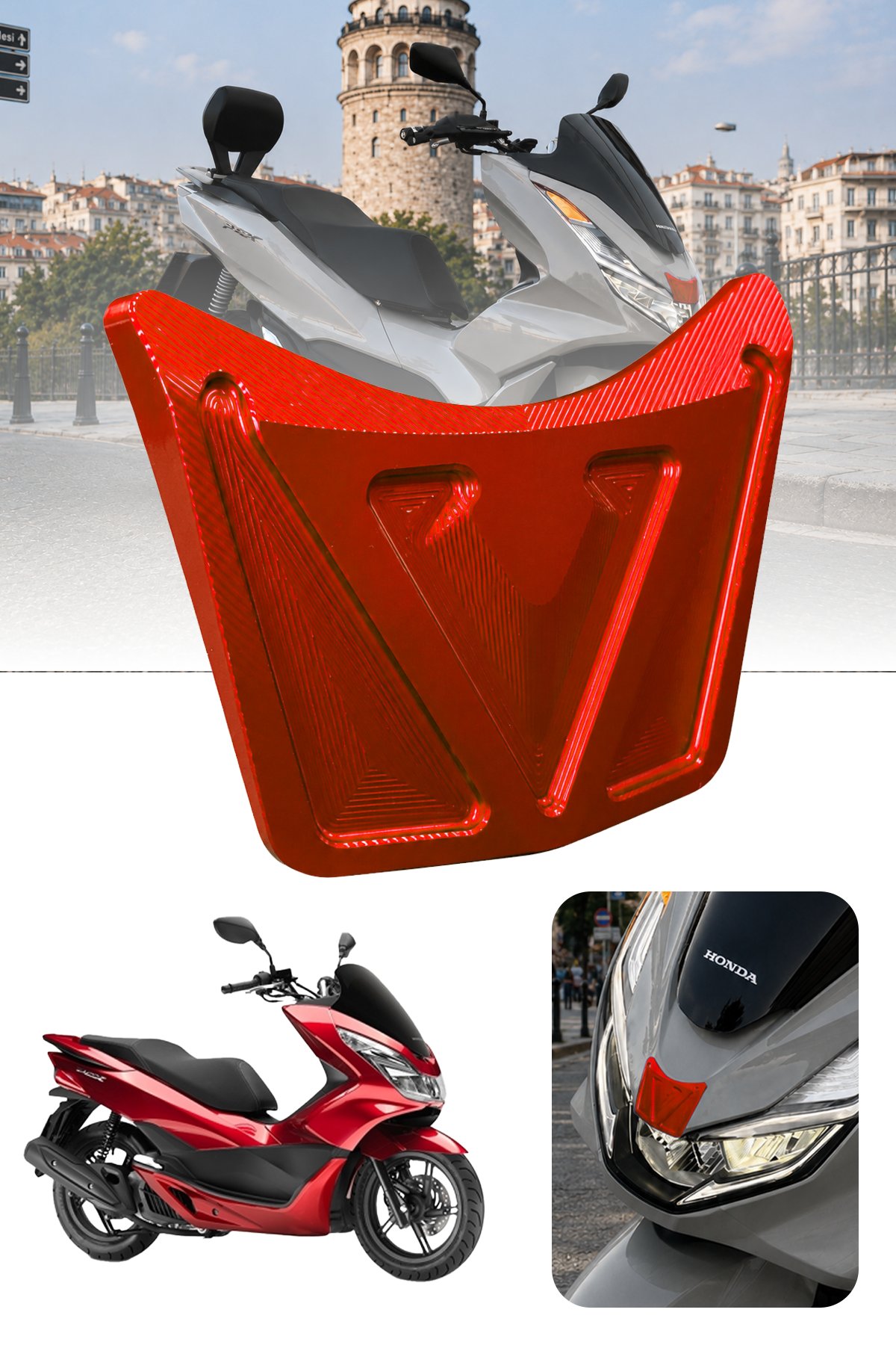 Honda Pcx Uyumlu Ön V Aksesuar 2021-2024 Cnc Kırmızı