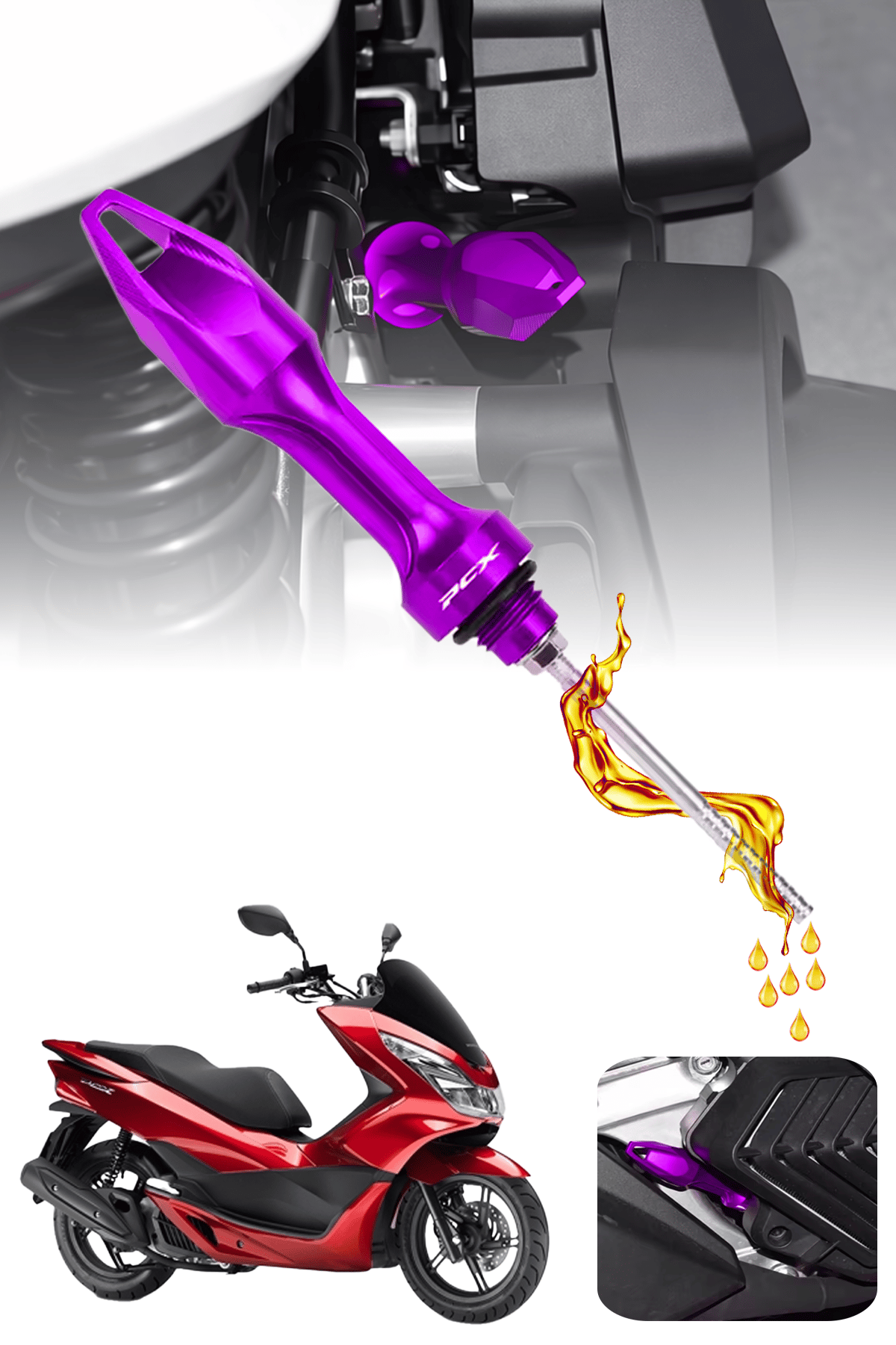 Honda Pcx Uyumlu Yağ Çubuğu 2020-2026 Cnc Mor