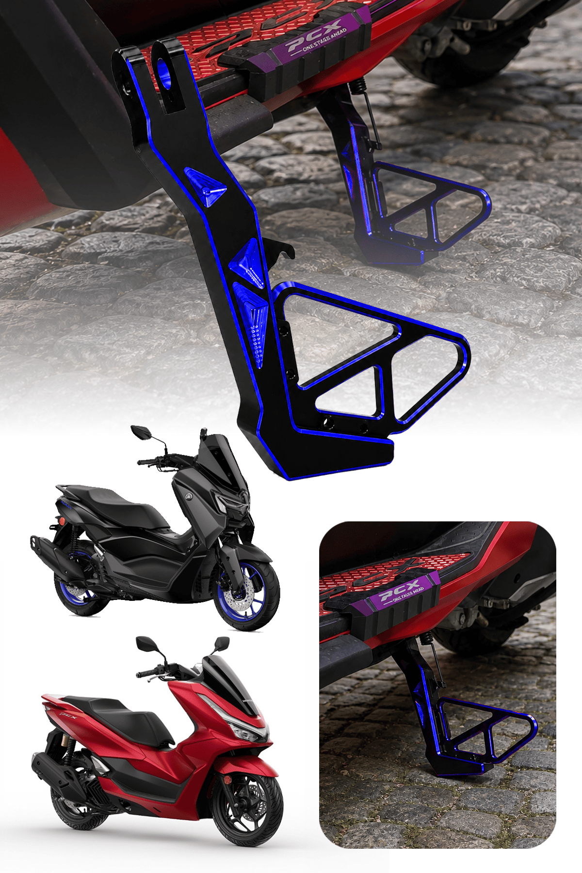 Honda Pcx ve Yamaha Nmax Uyumlu Yan Ayaklık Cnc Mavi