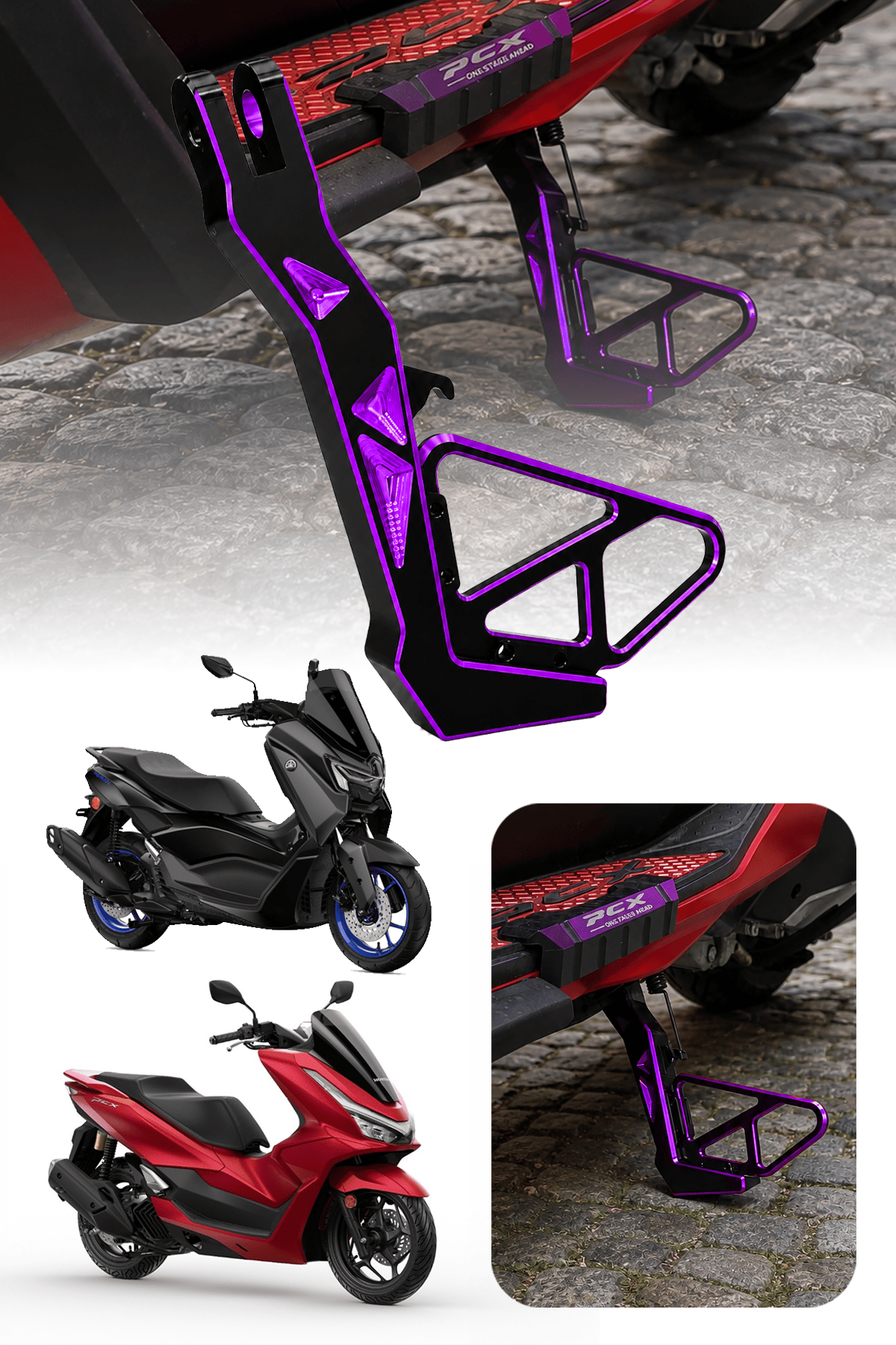 Honda Pcx ve Yamaha Nmax Uyumlu Yan Ayaklık Cnc Mor