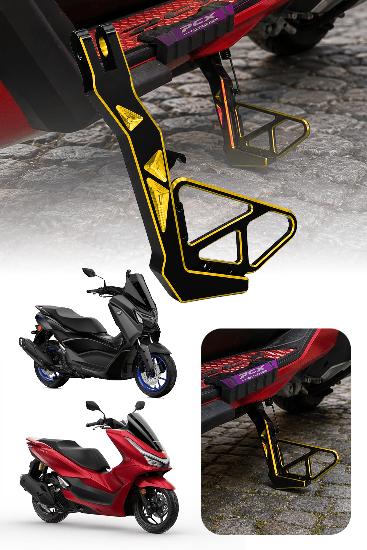 Honda Pcx ve Yamaha Nmax Uyumlu Yan Ayaklık Cnc Gold